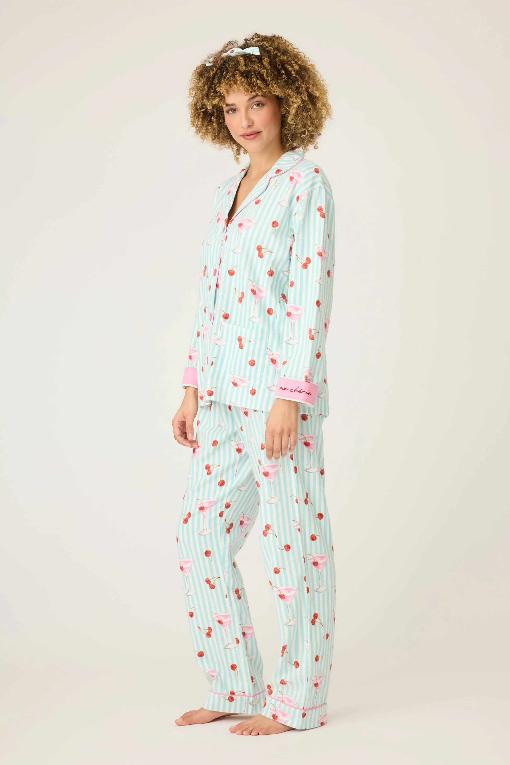 Ma Cherie Cherry Print 3-Piece Flannel PJ Set - Image 3