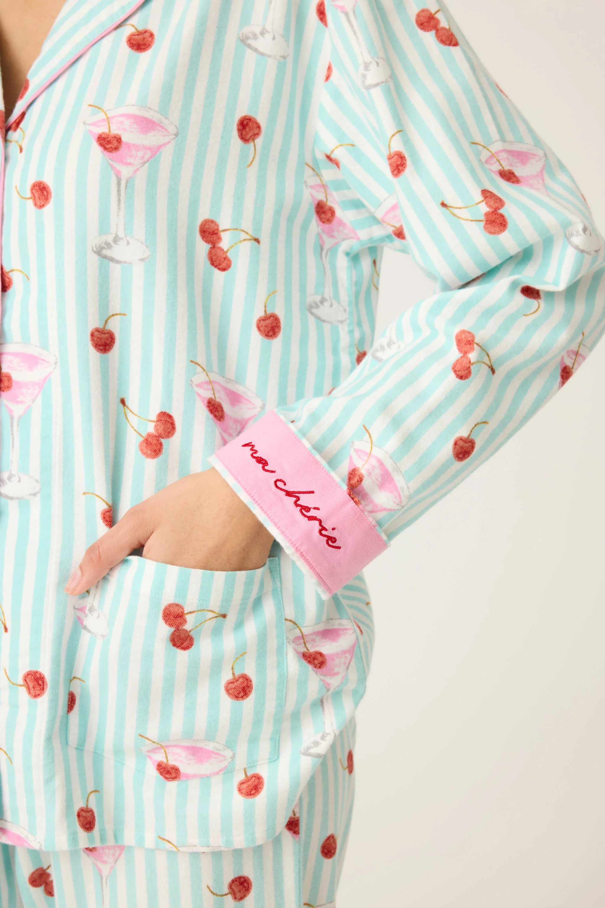 Ma Cherie Cherry Print 3-Piece Flannel PJ Set - Image 5