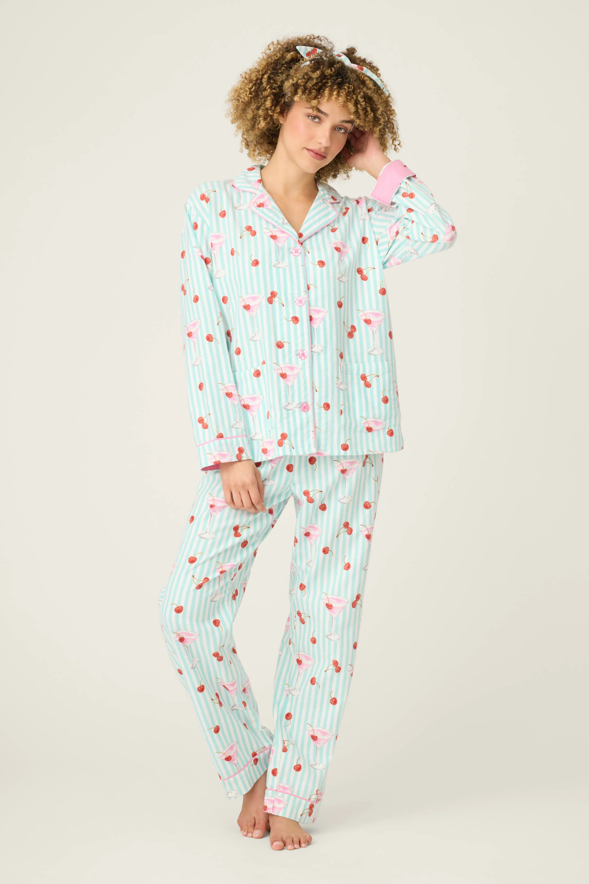 Ma Cherie Cherry Print 3-Piece Flannel PJ Set - Image 6