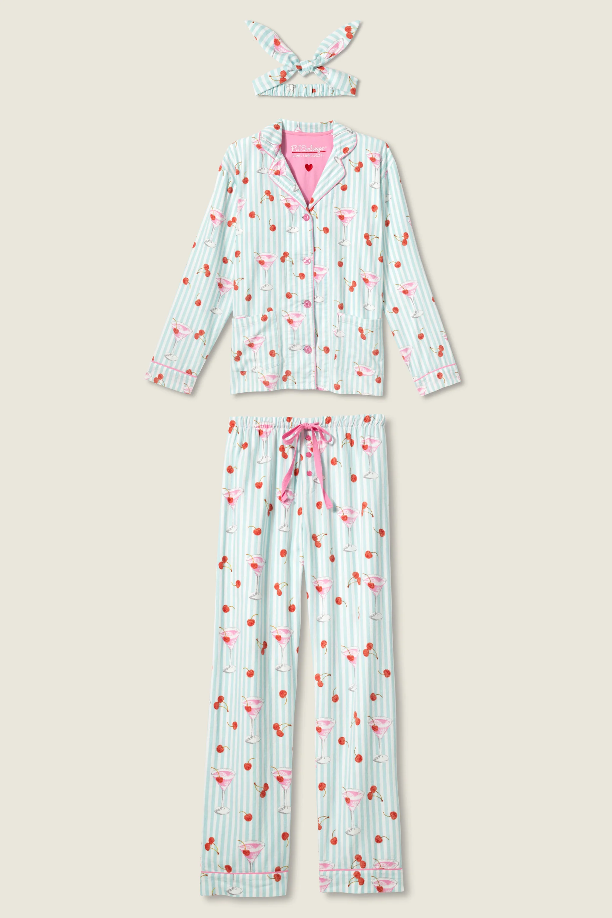Ma Cherie Cherry Print 3-Piece Flannel PJ Set - Image 7
