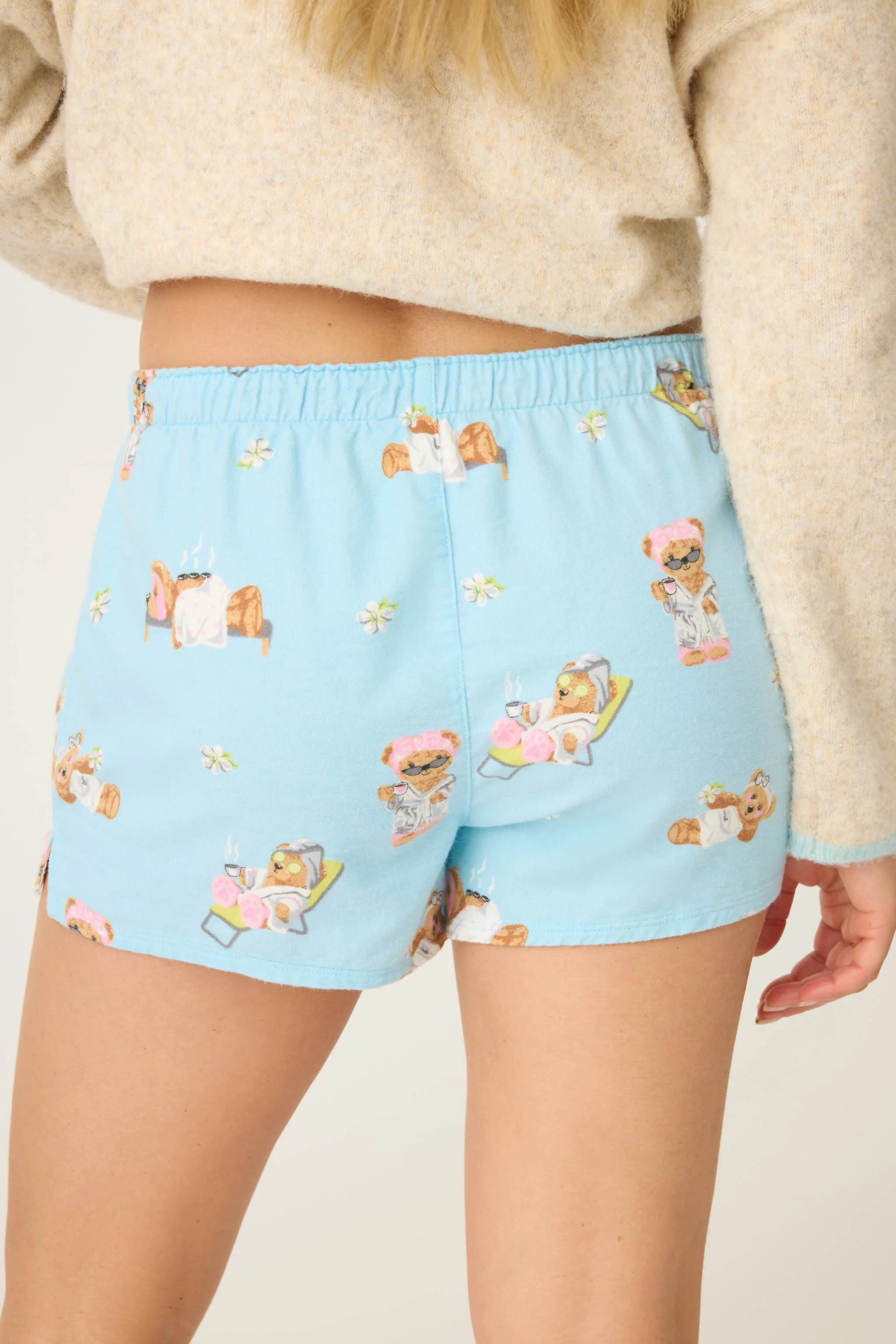 Beary Cute Bear Print Flannel Shorts - Image 5