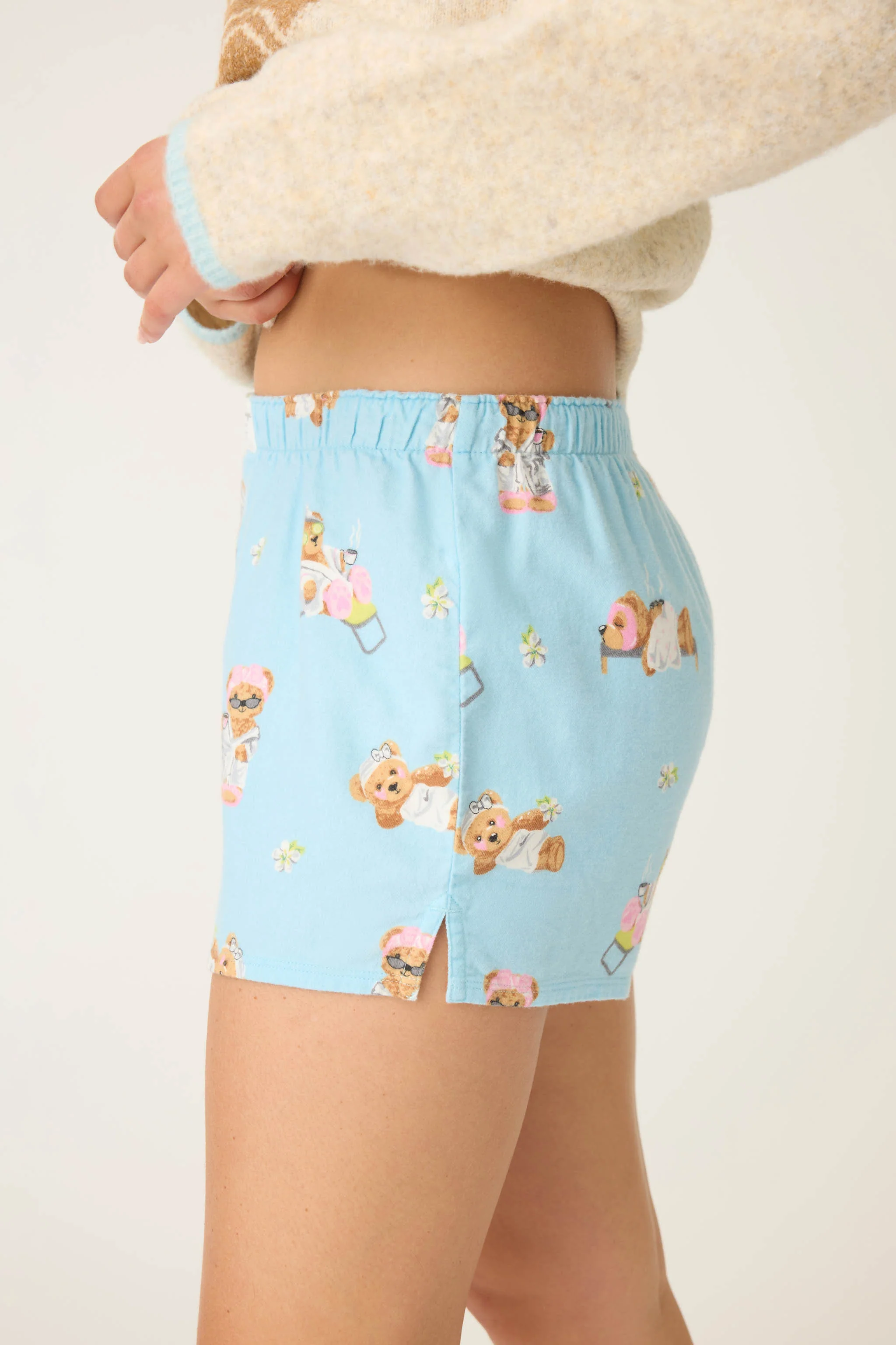 Beary Cute Bear Print Flannel Shorts - Image 6