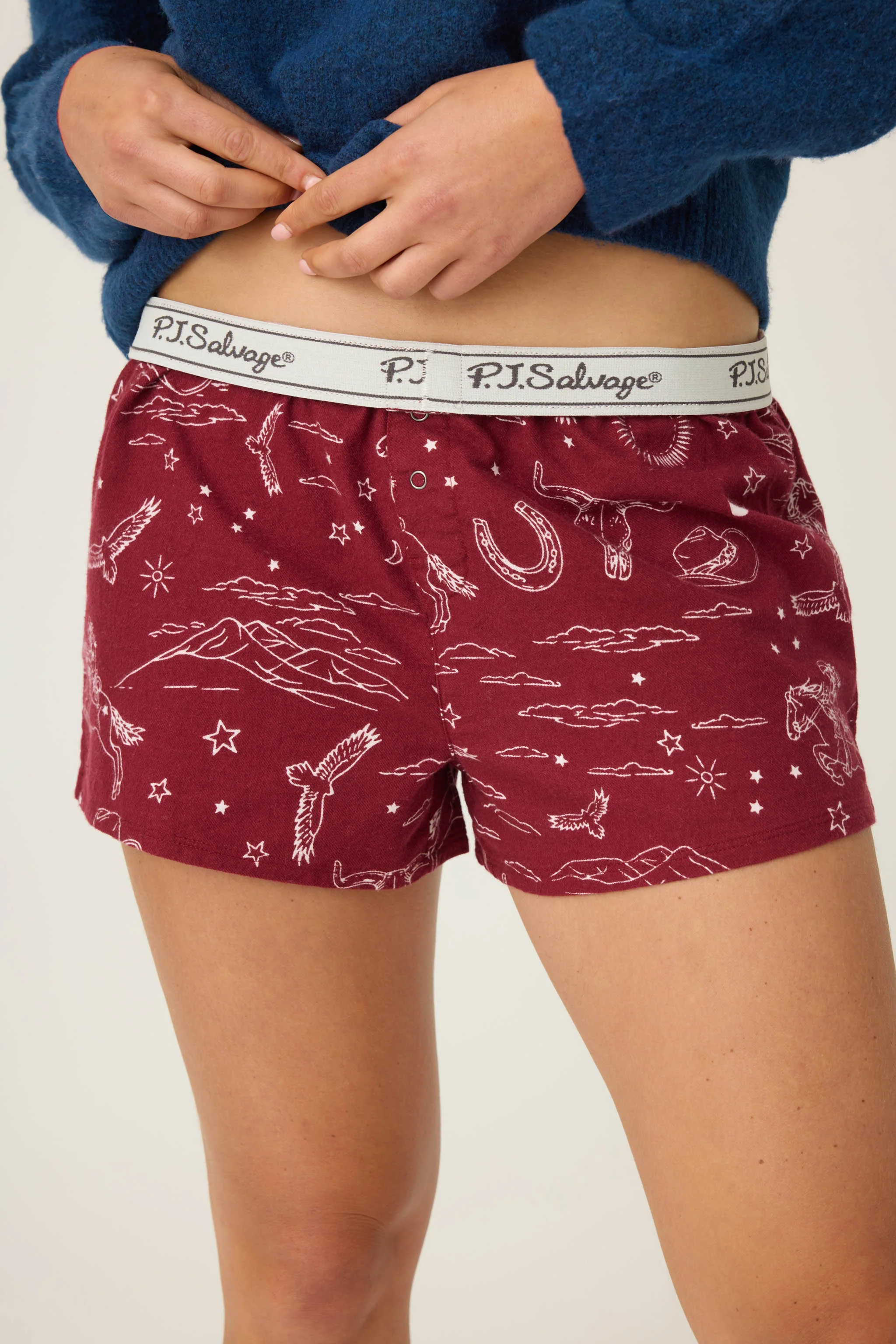 Hold Your Horses Western Print Flannel Shorts - Image 6