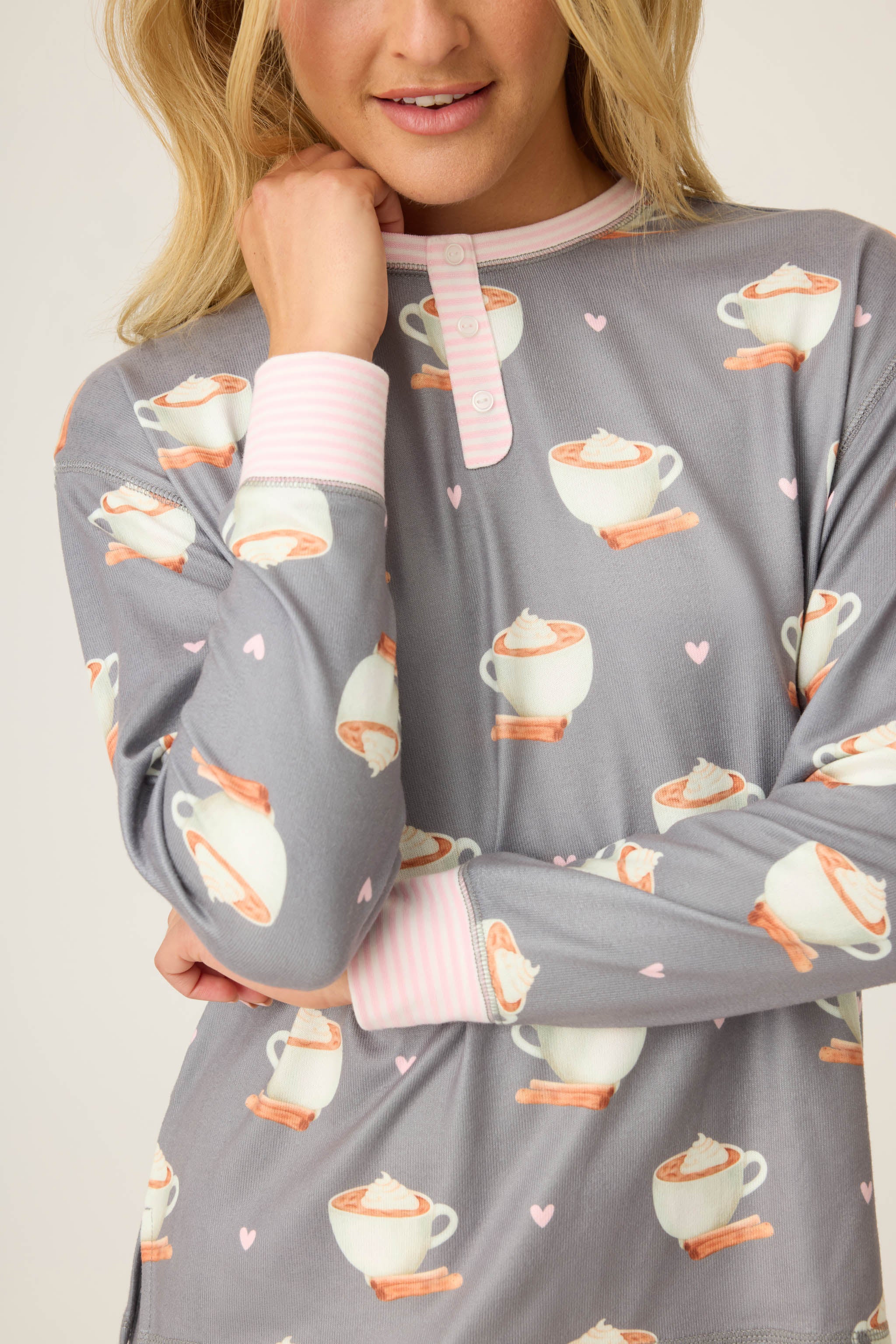 Love You A Latte Coffee Print Long Sleeve Top - Image 3