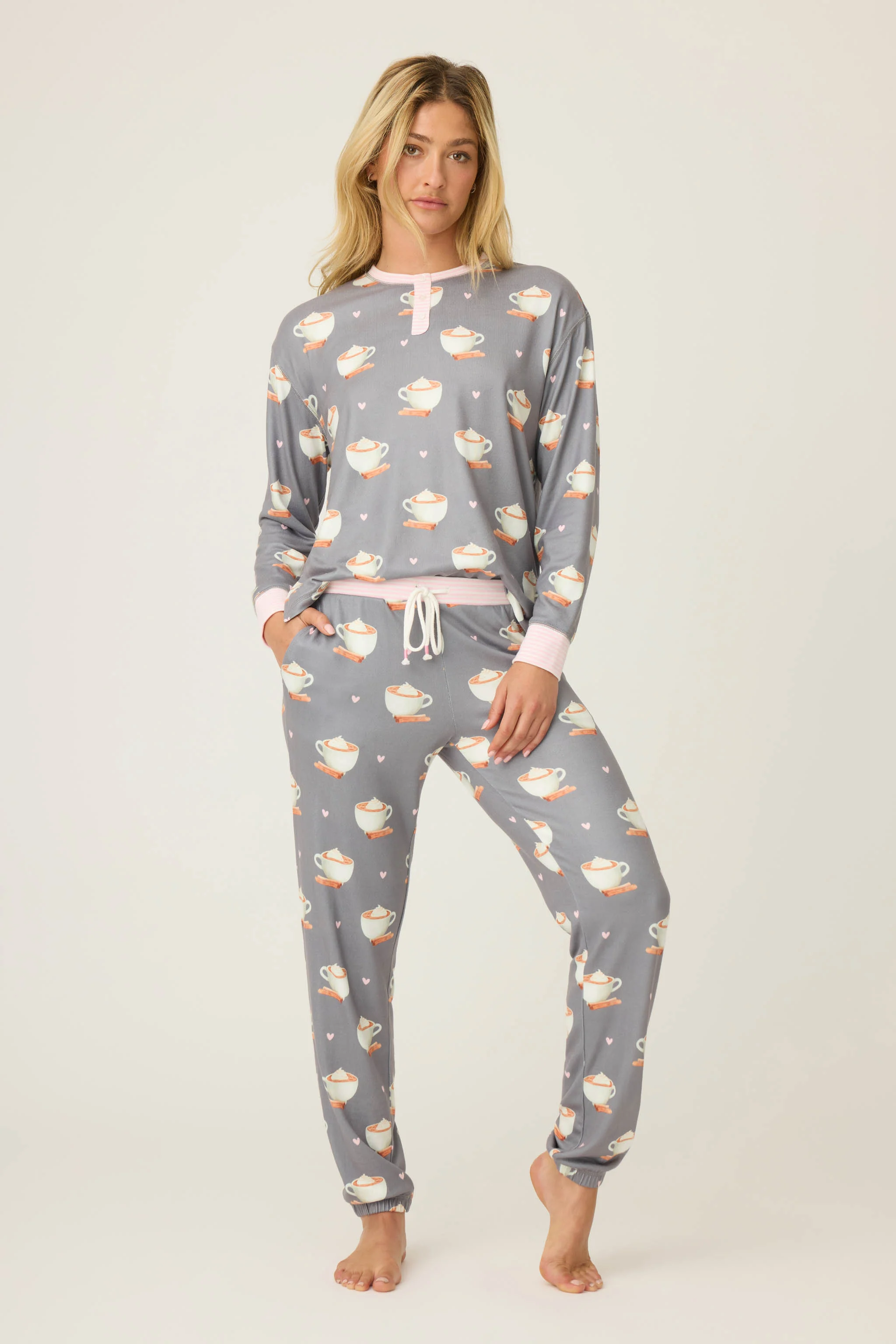 Love You A Latte Coffee Print PJ Set