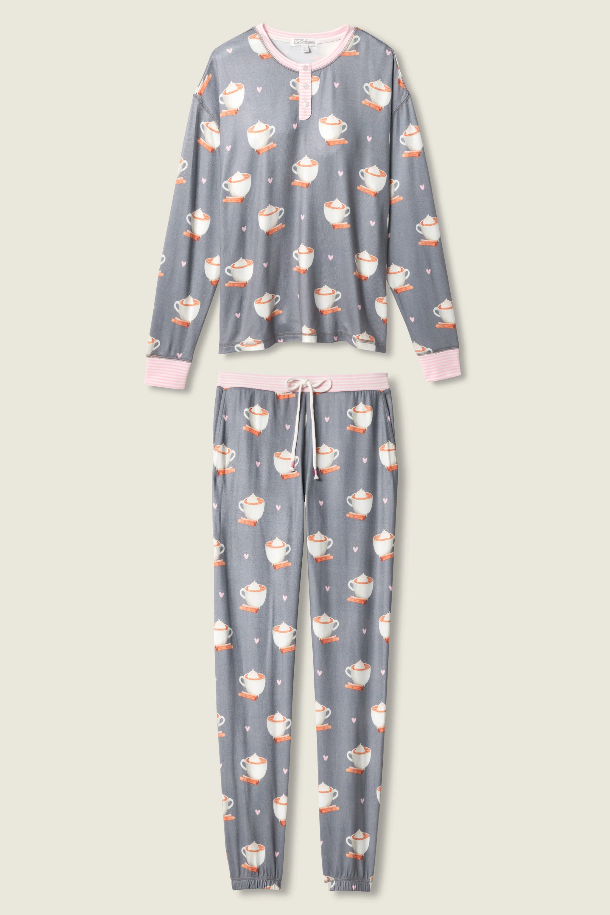 Love You A Latte Coffee Print PJ Set - Image 2