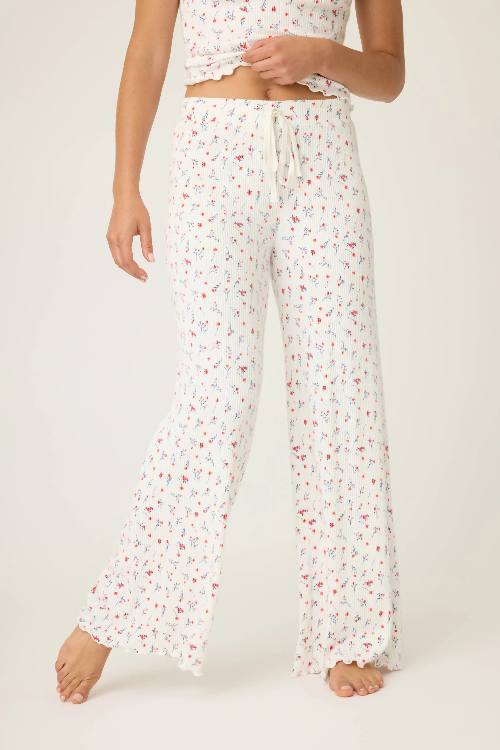 La Rose Ditsy Floral Print Open Leg Pants