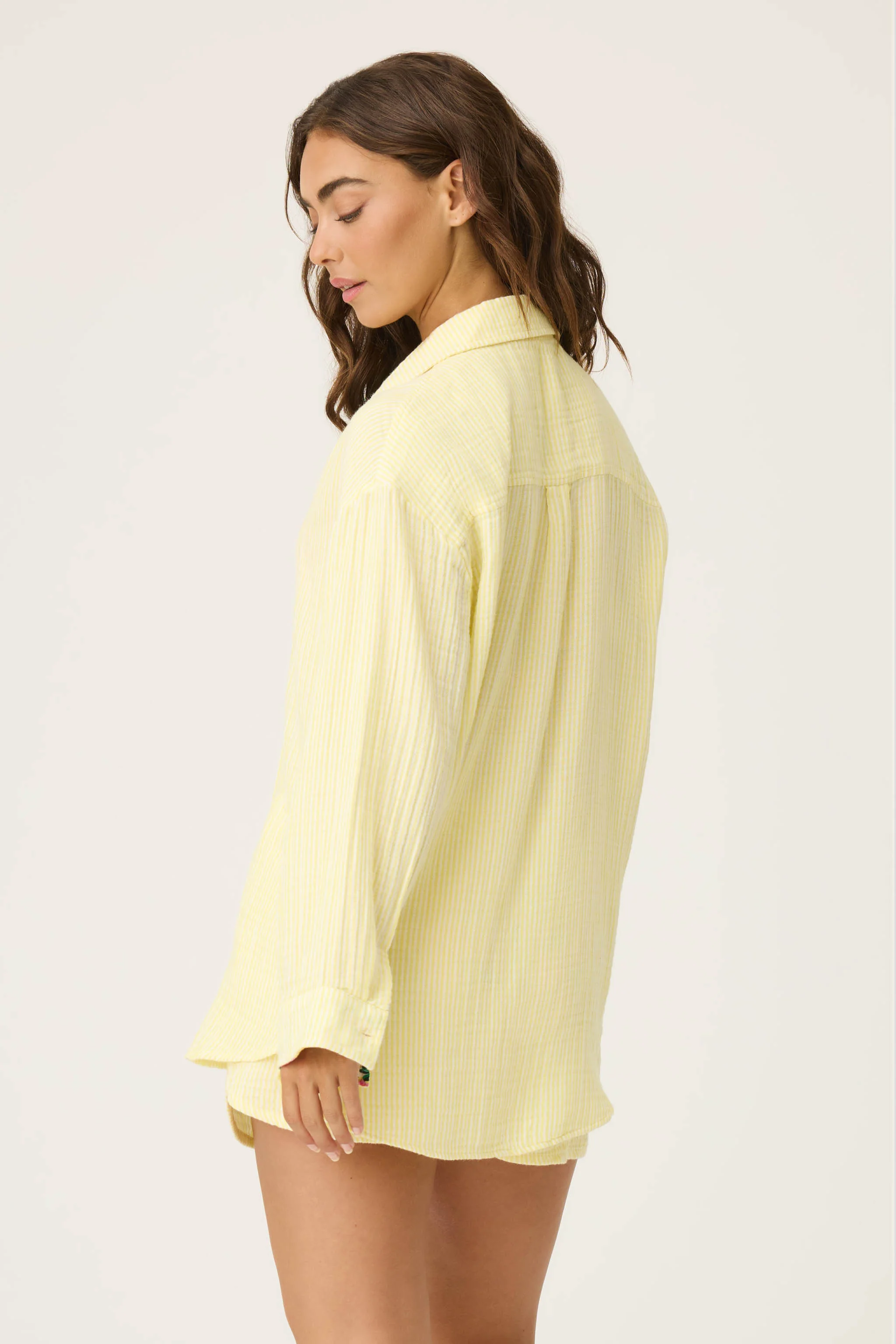 Yellow Stripe Long Sleeve Cotton Gauze Top - Image 3