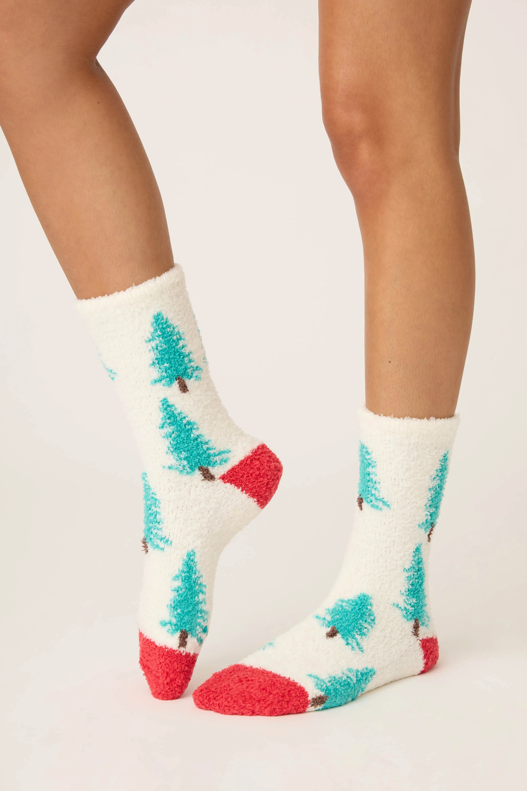 Winter Tree Fuzzy Crew Socks