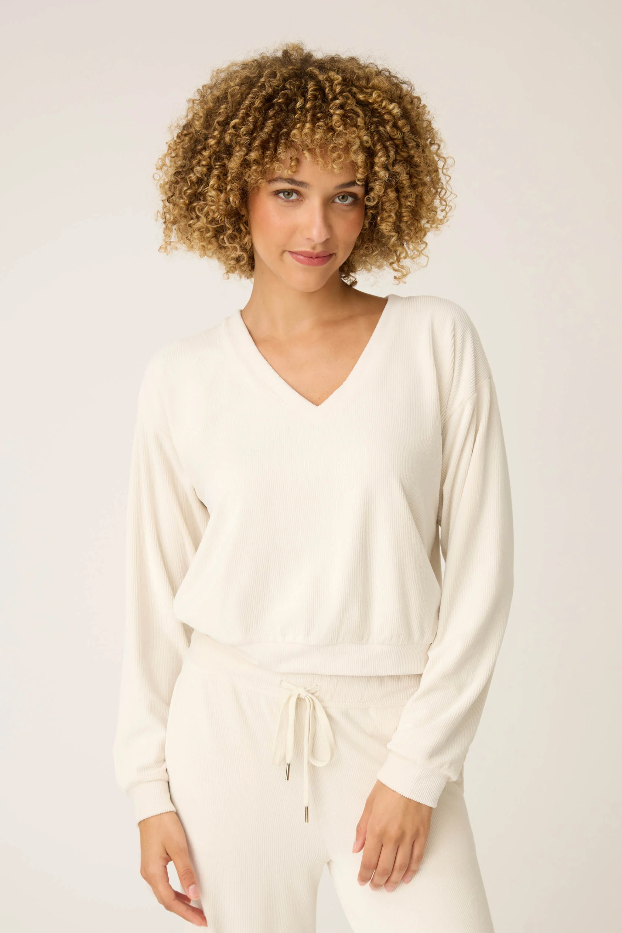 Craving Corduroy Long Sleeve V-Neck Velour Top