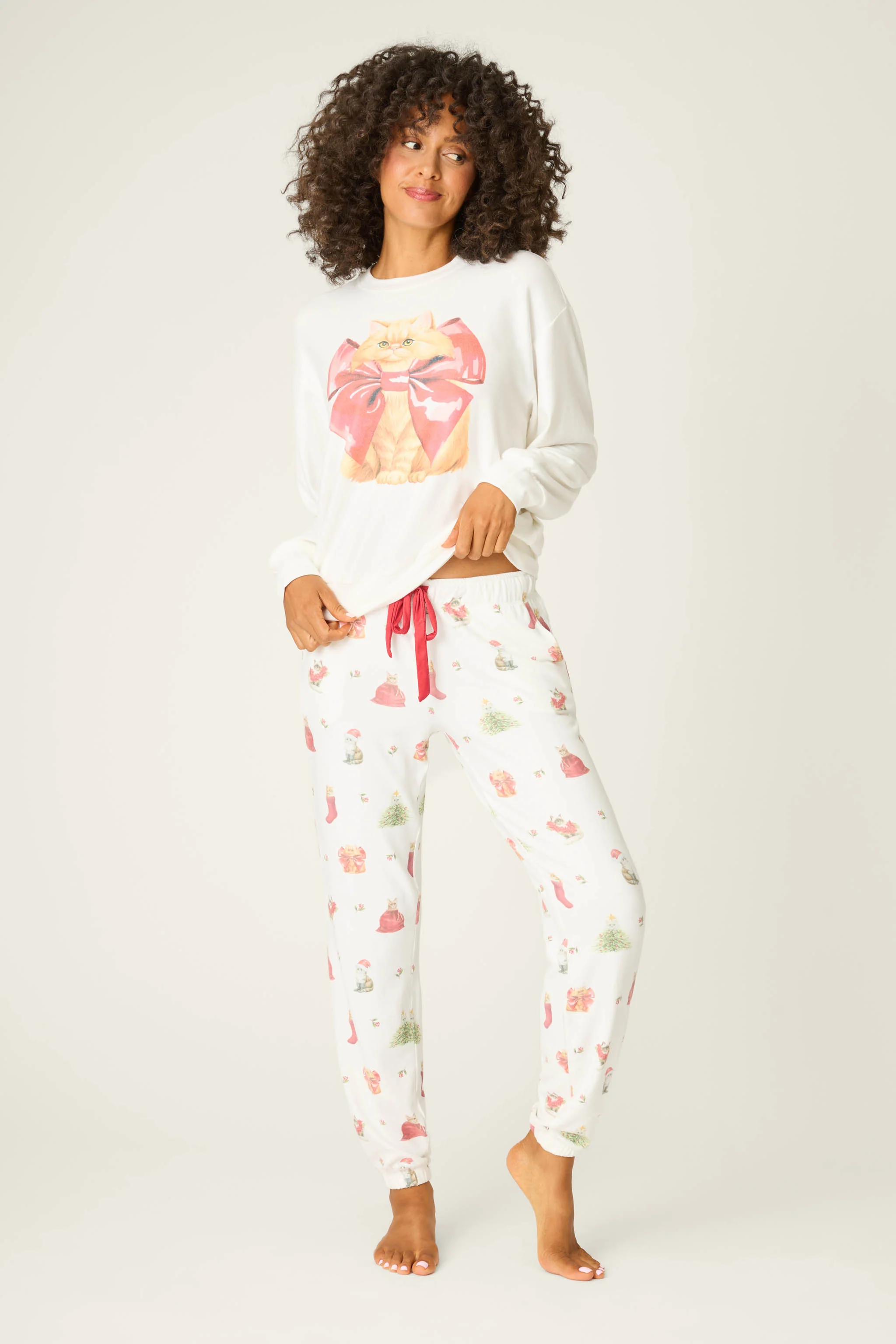 Feline Festive Cat Print Banded Pants - Image 3