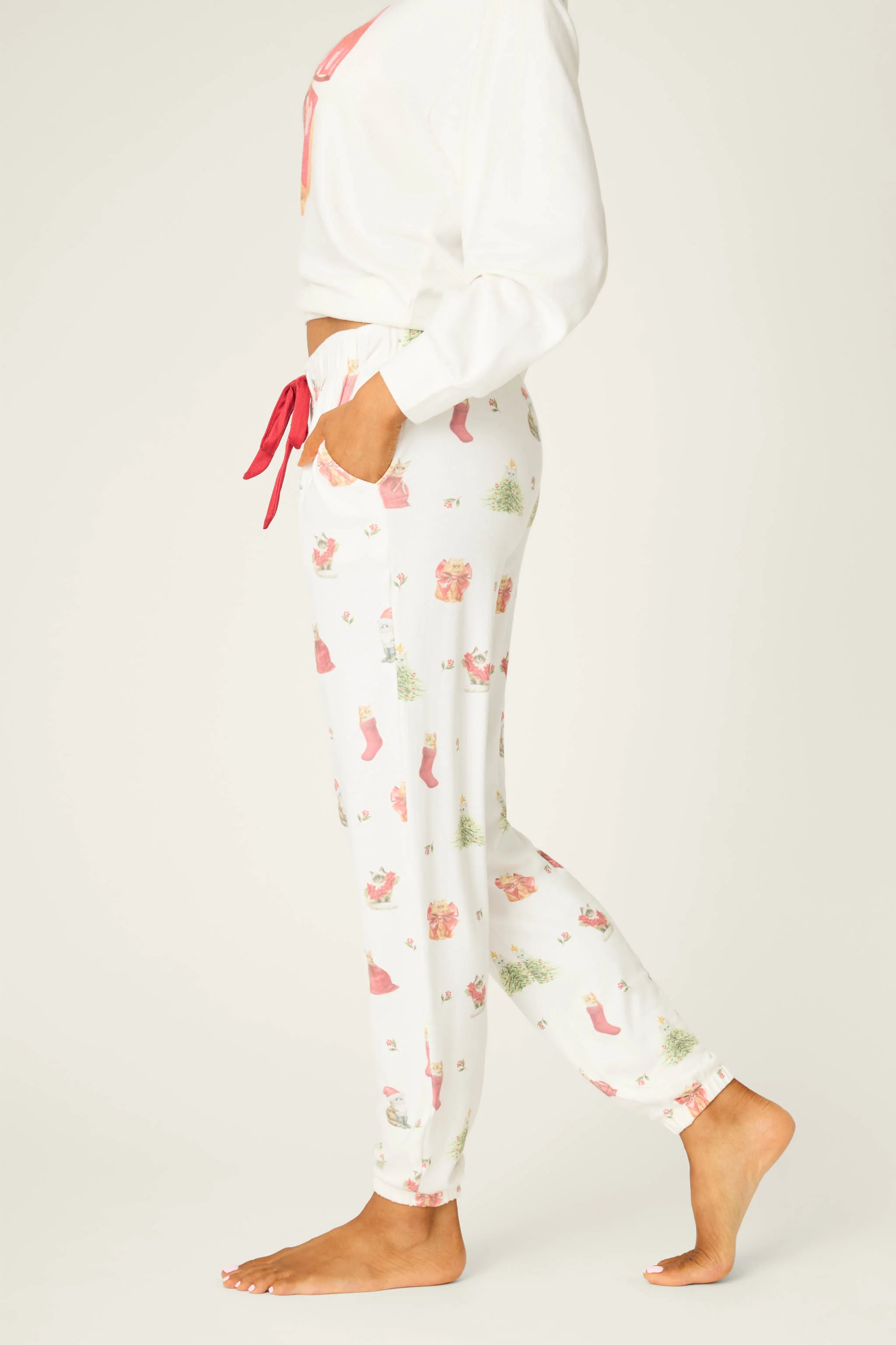 Feline Festive Cat Print Banded Pants - Image 5