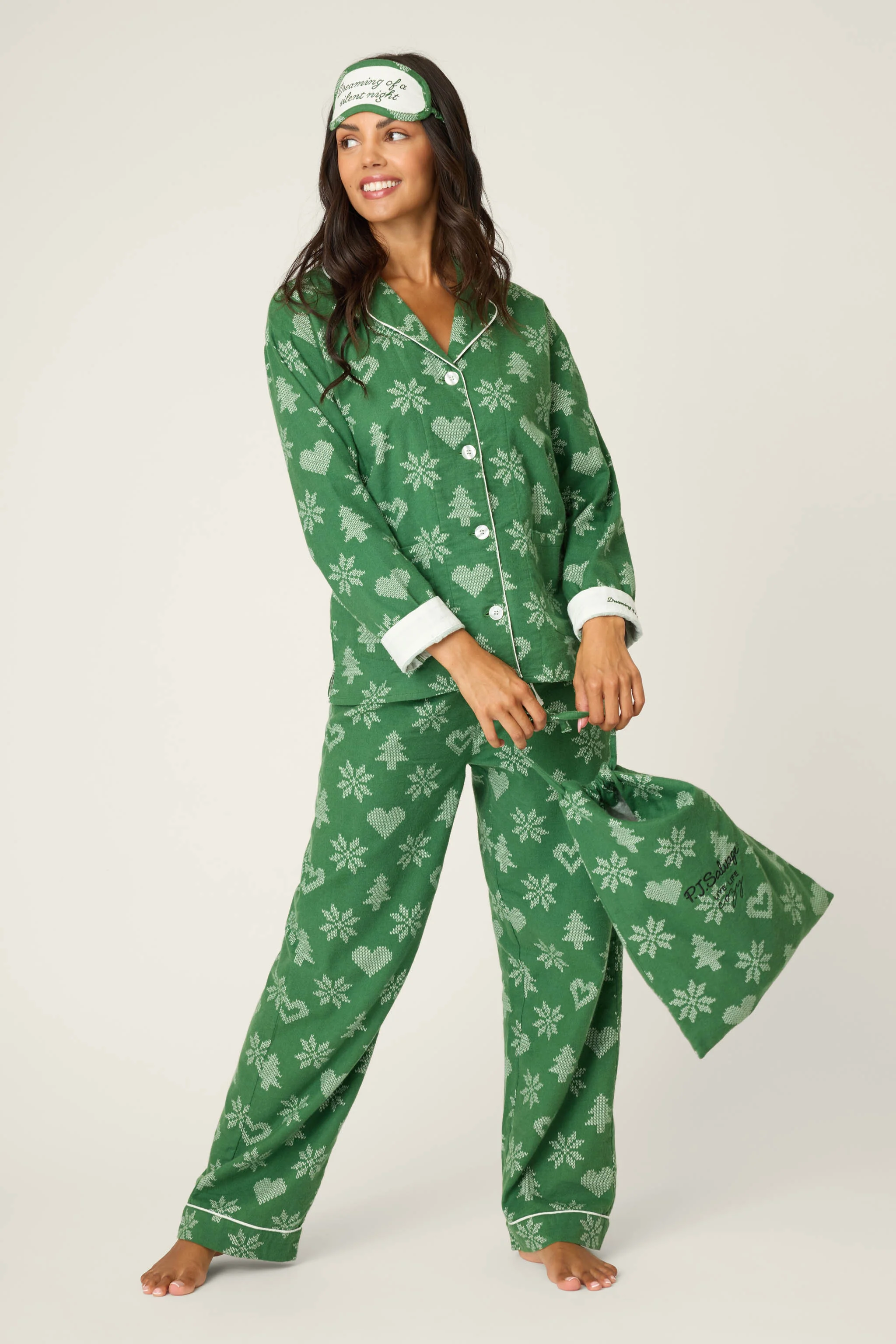 4-Piece Tree & Heart Print Flannel Gift Set