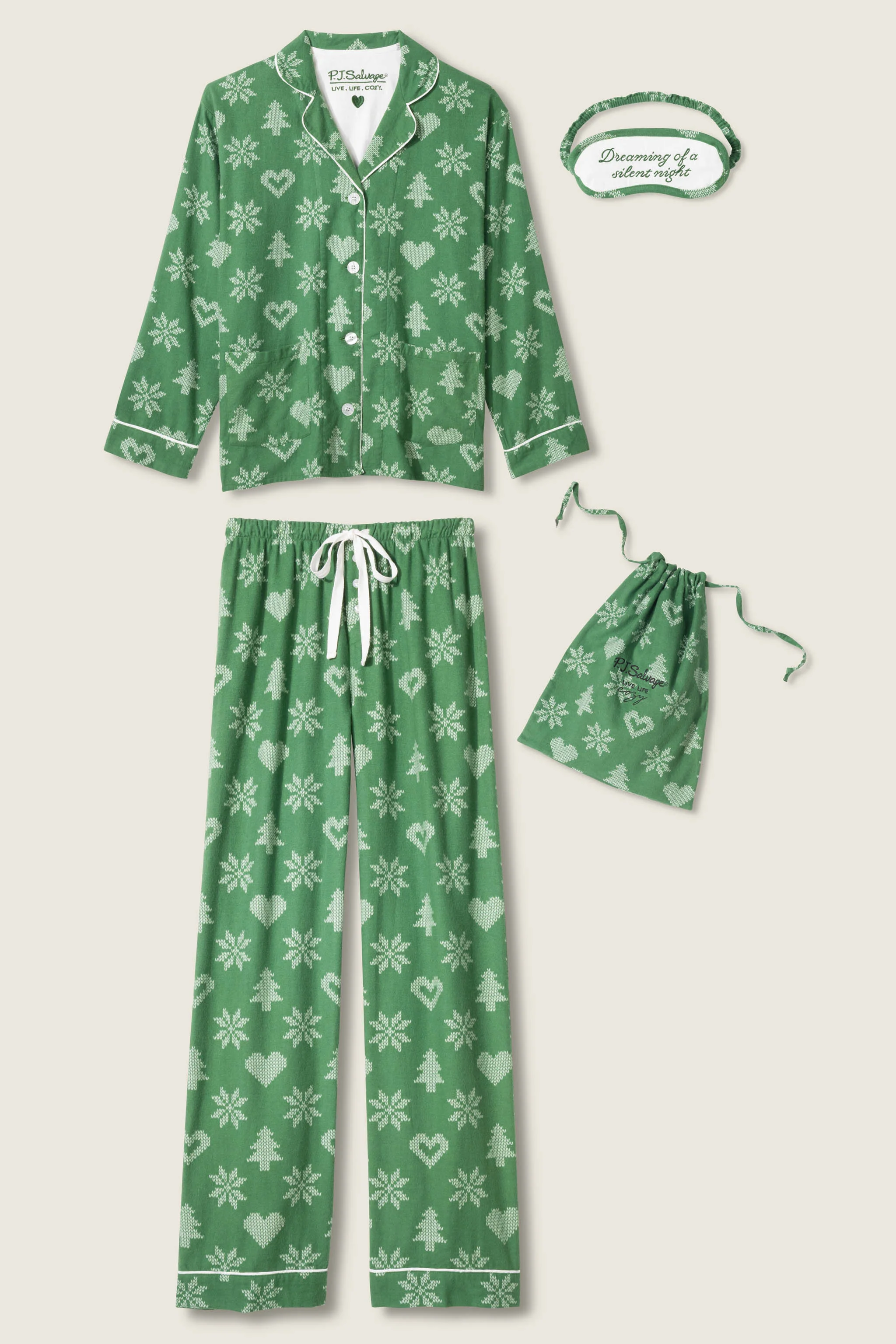 4-Piece Tree & Heart Print Flannel Gift Set - Image 6