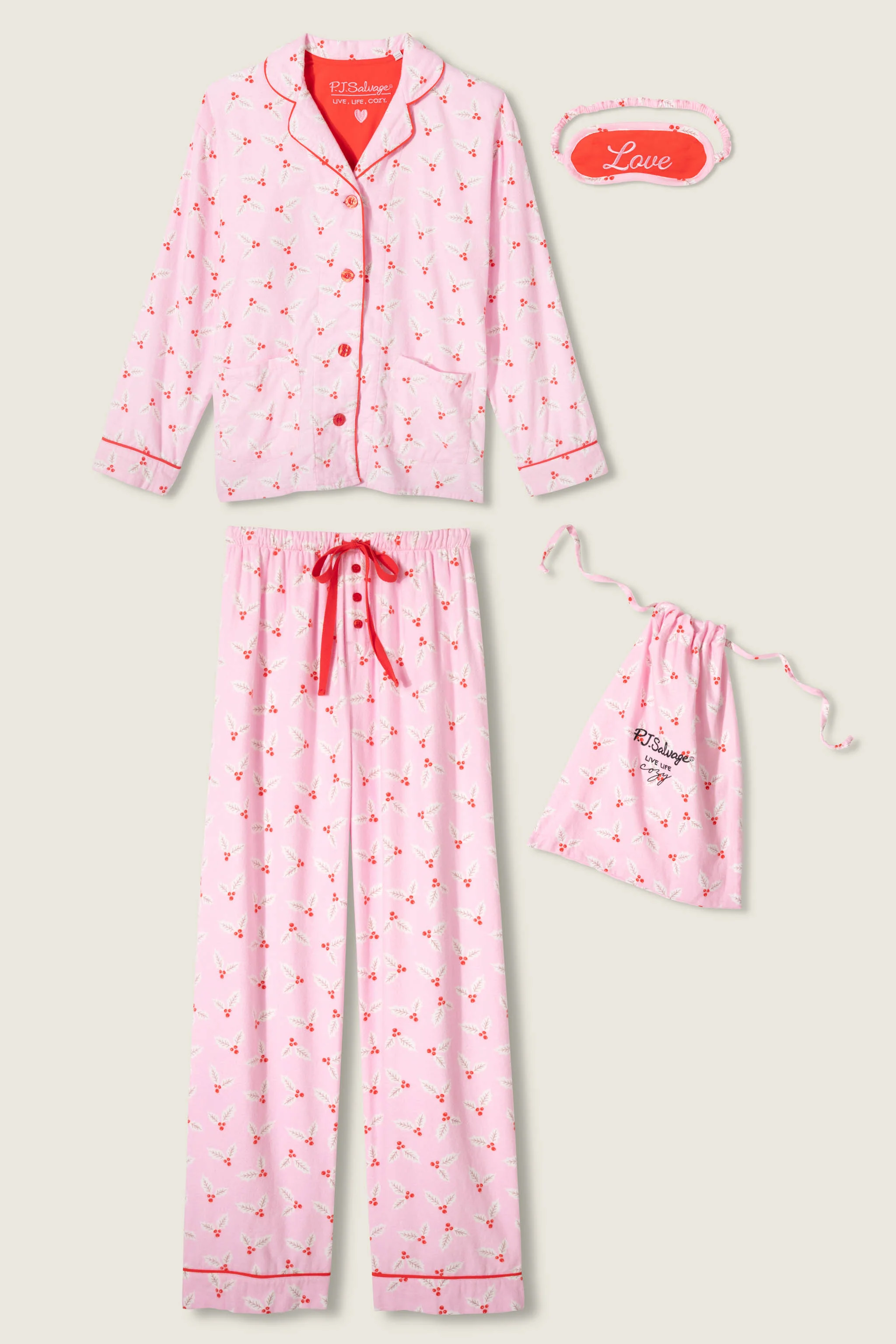 4-Piece Mistletoe Print Flannel Gift Set - Image 6