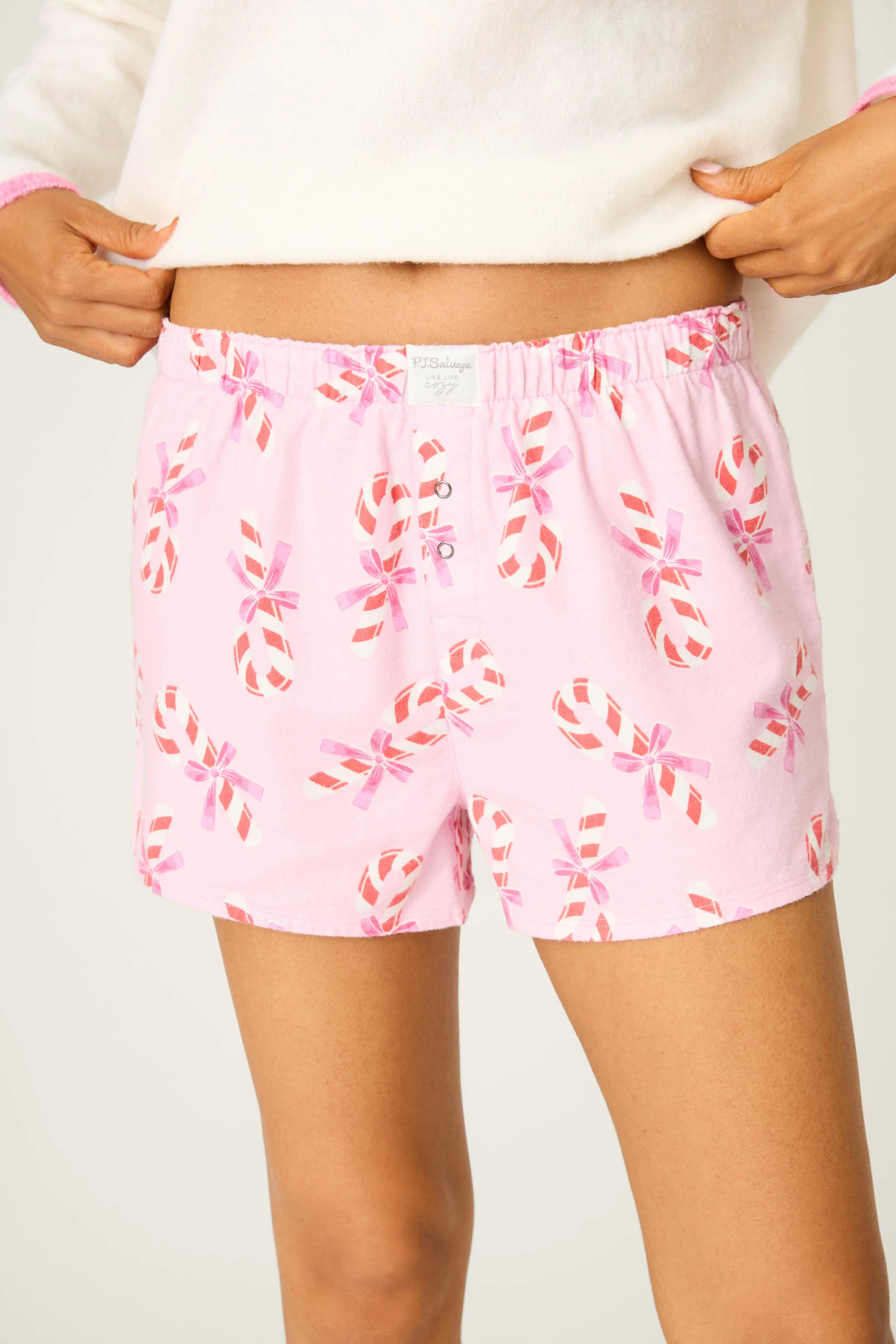 Sweeter Than Sugar Candy Cane Print Flannel Shorts - Image 5