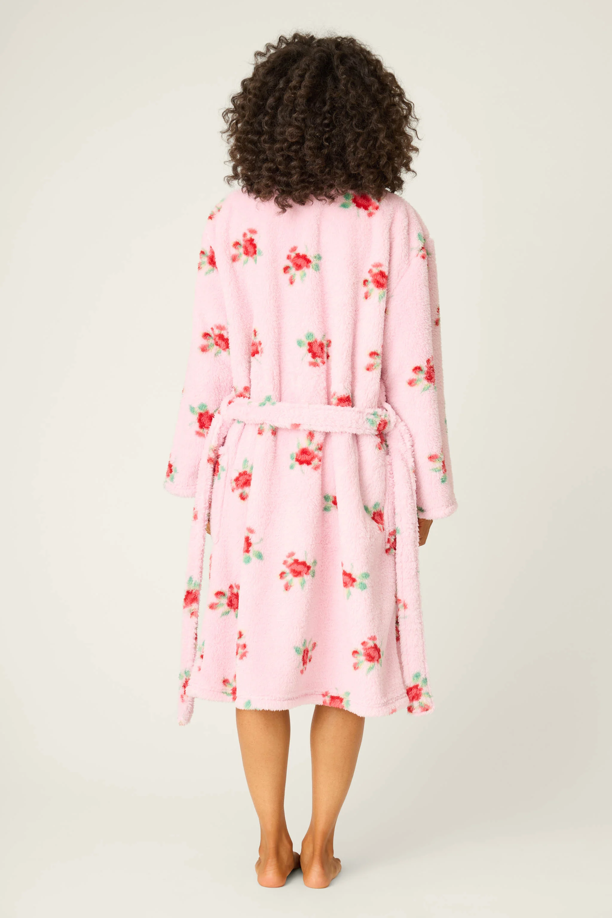 Rose Print Plush Robe - Image 4