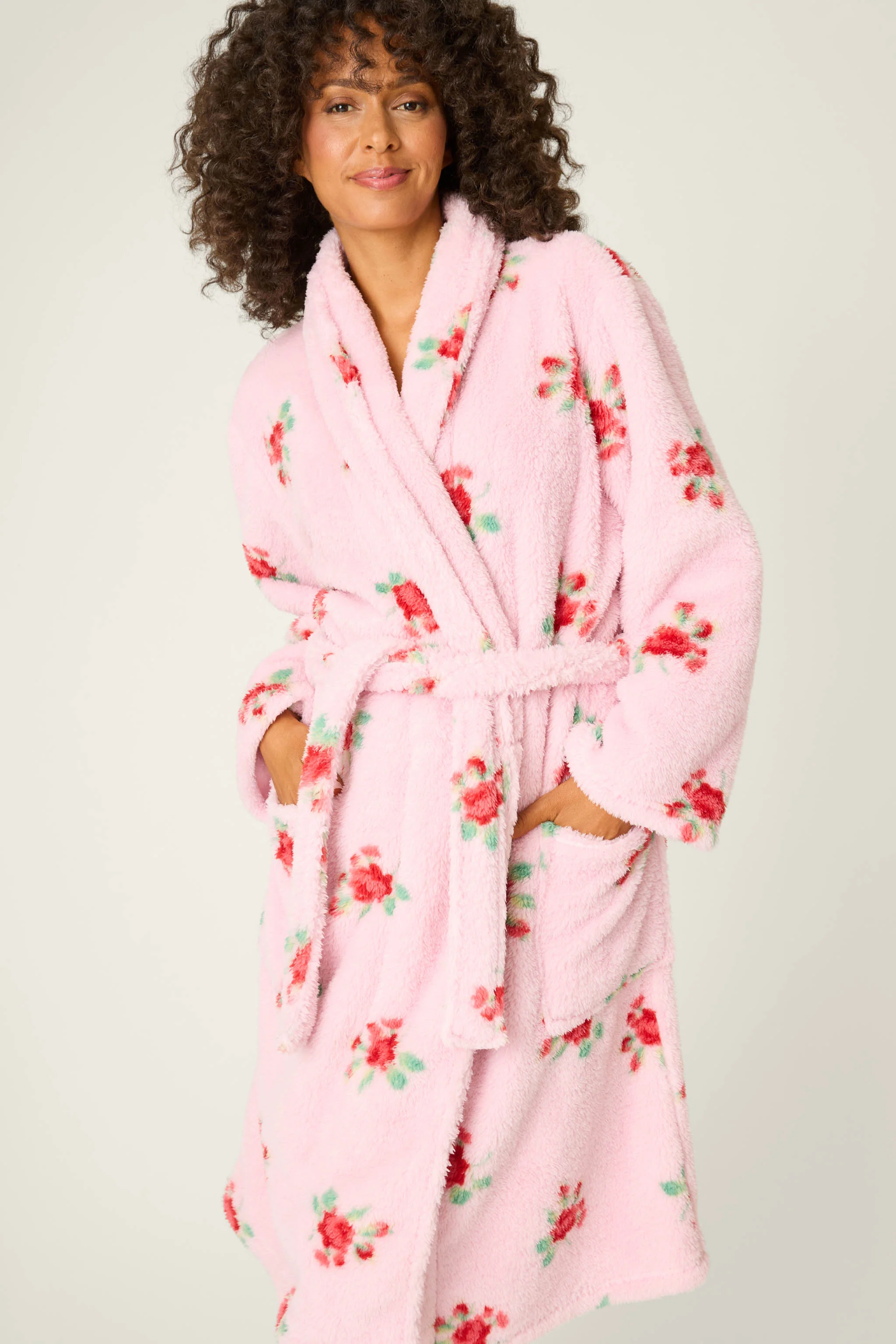 Rose Print Plush Robe - Image 5