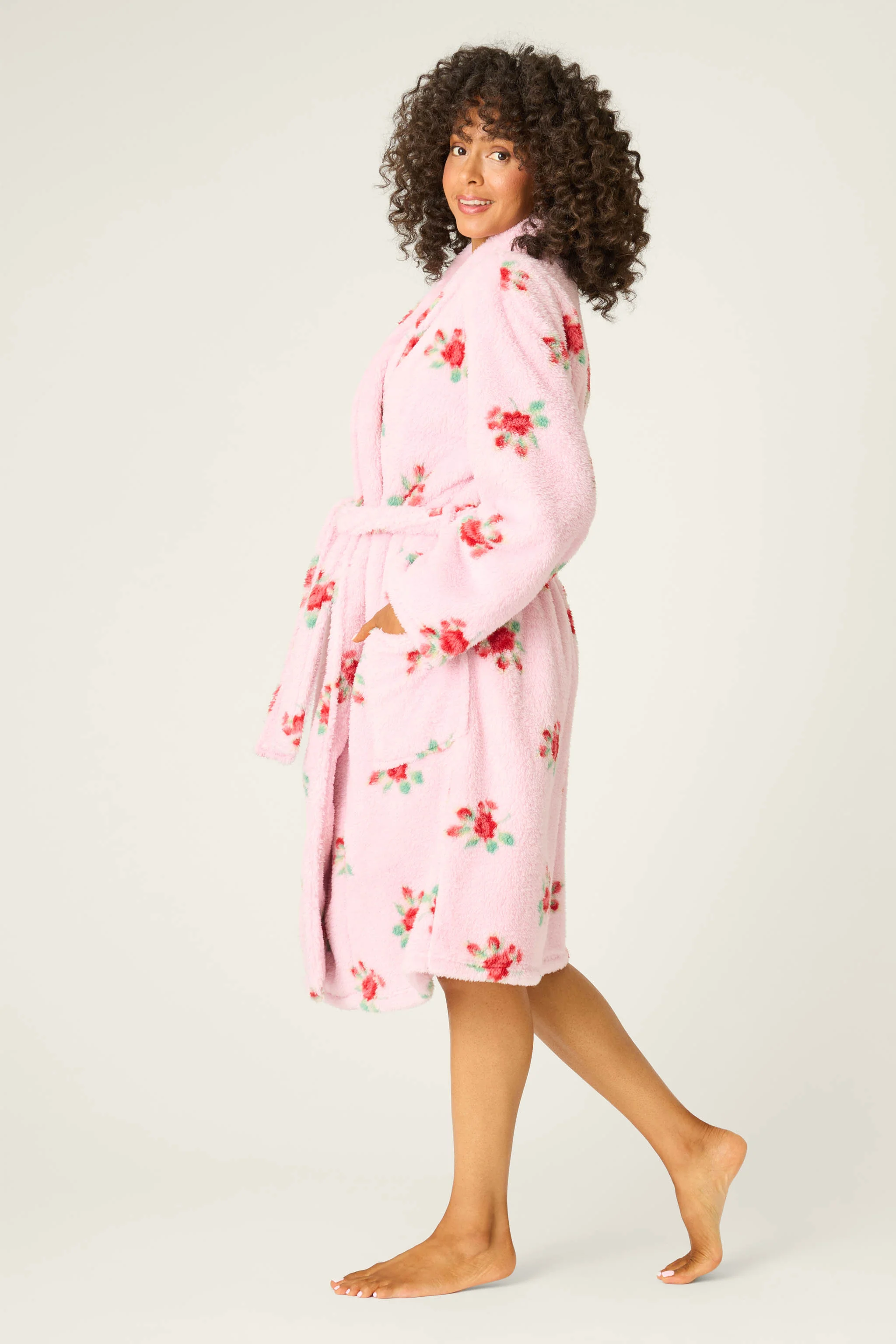 Rose Print Plush Robe - Image 6