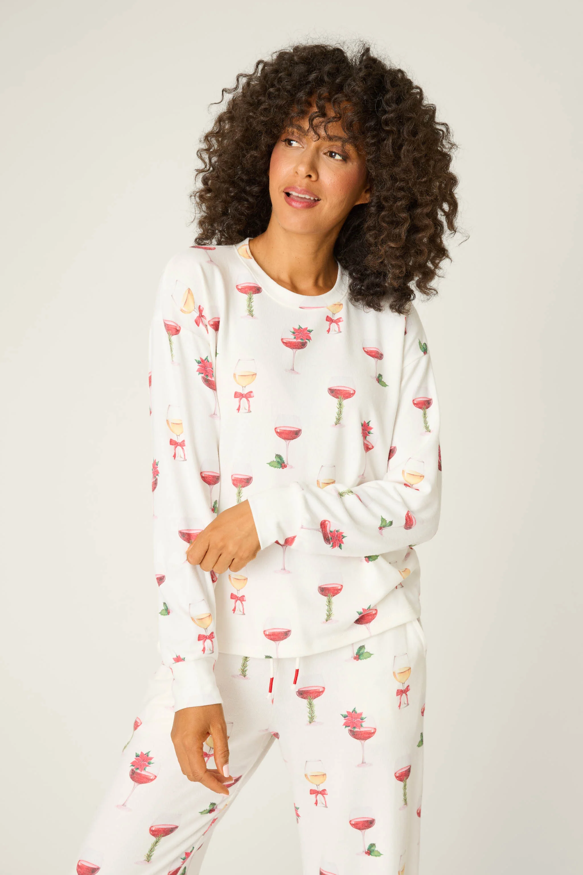 Let's Get Toasty Holiday Wine Print Long Sleeve Top
