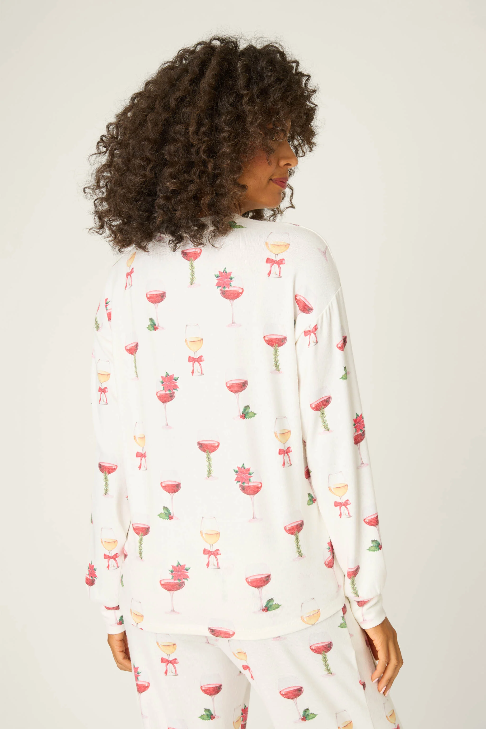 Let's Get Toasty Holiday Wine Print Long Sleeve Top - Image 4