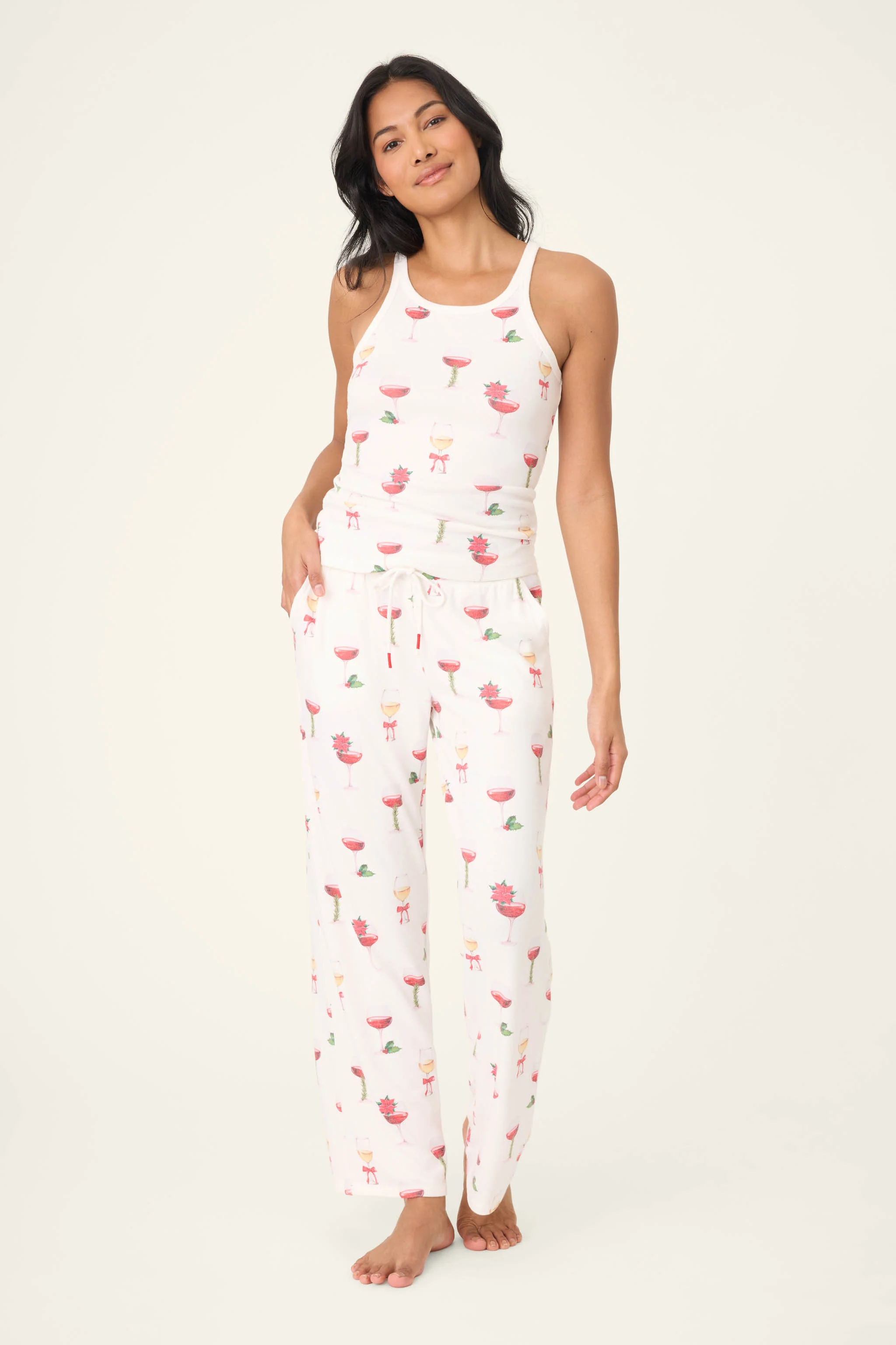 Let's Get Toasty Holiday Wine Print Open Leg Pants - Image 3