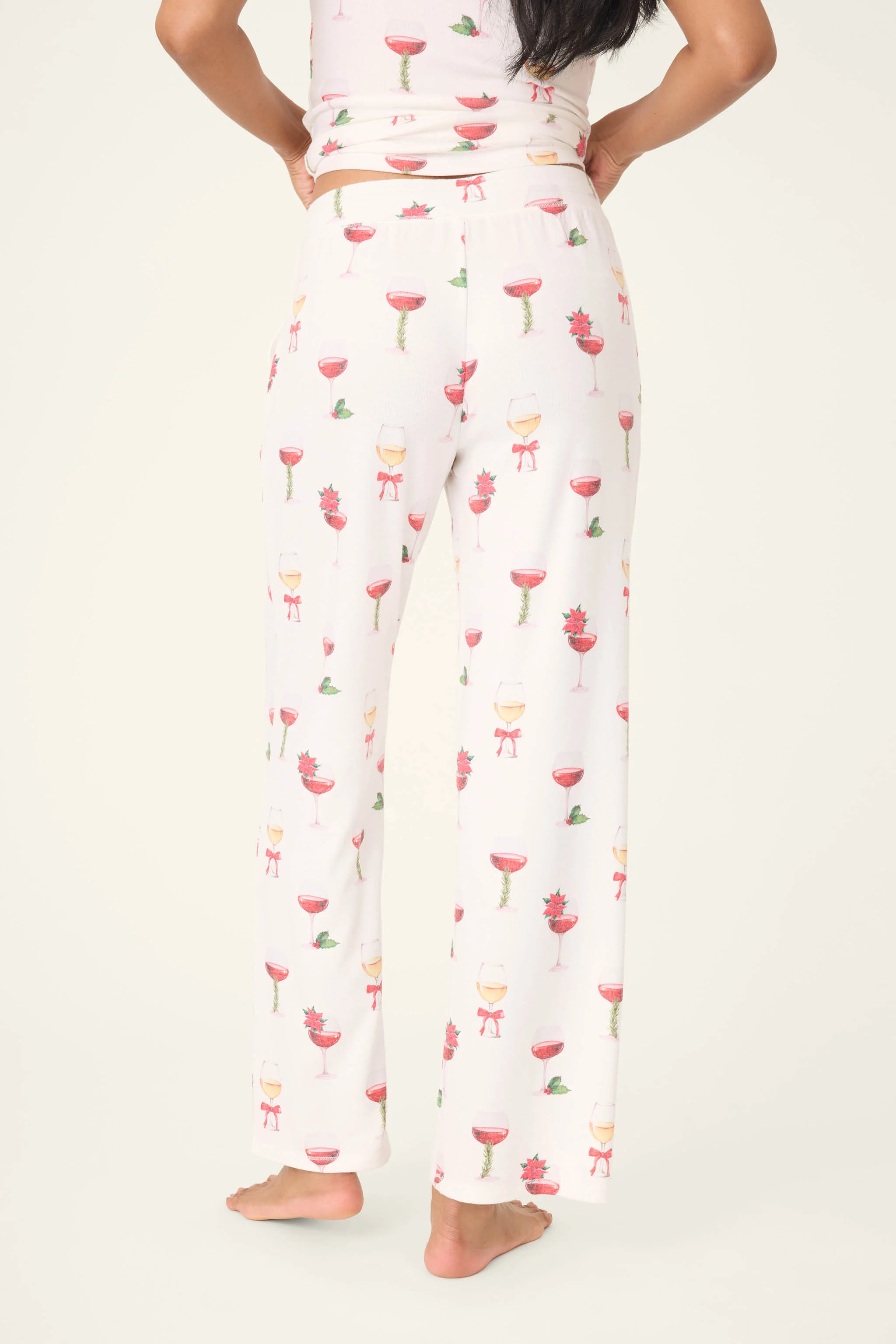 Let's Get Toasty Holiday Wine Print Open Leg Pants - Image 5