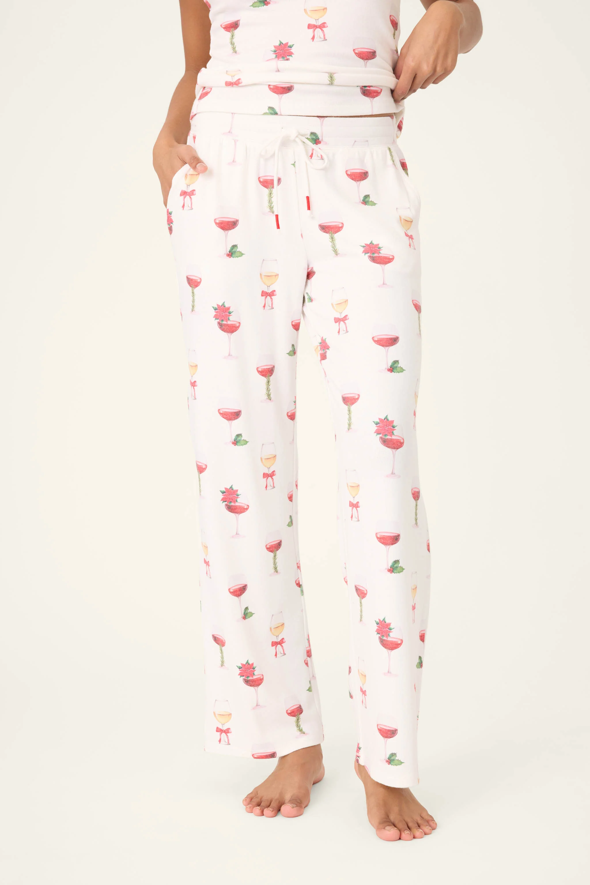 Let's Get Toasty Holiday Wine Print Open Leg Pants - Image 6