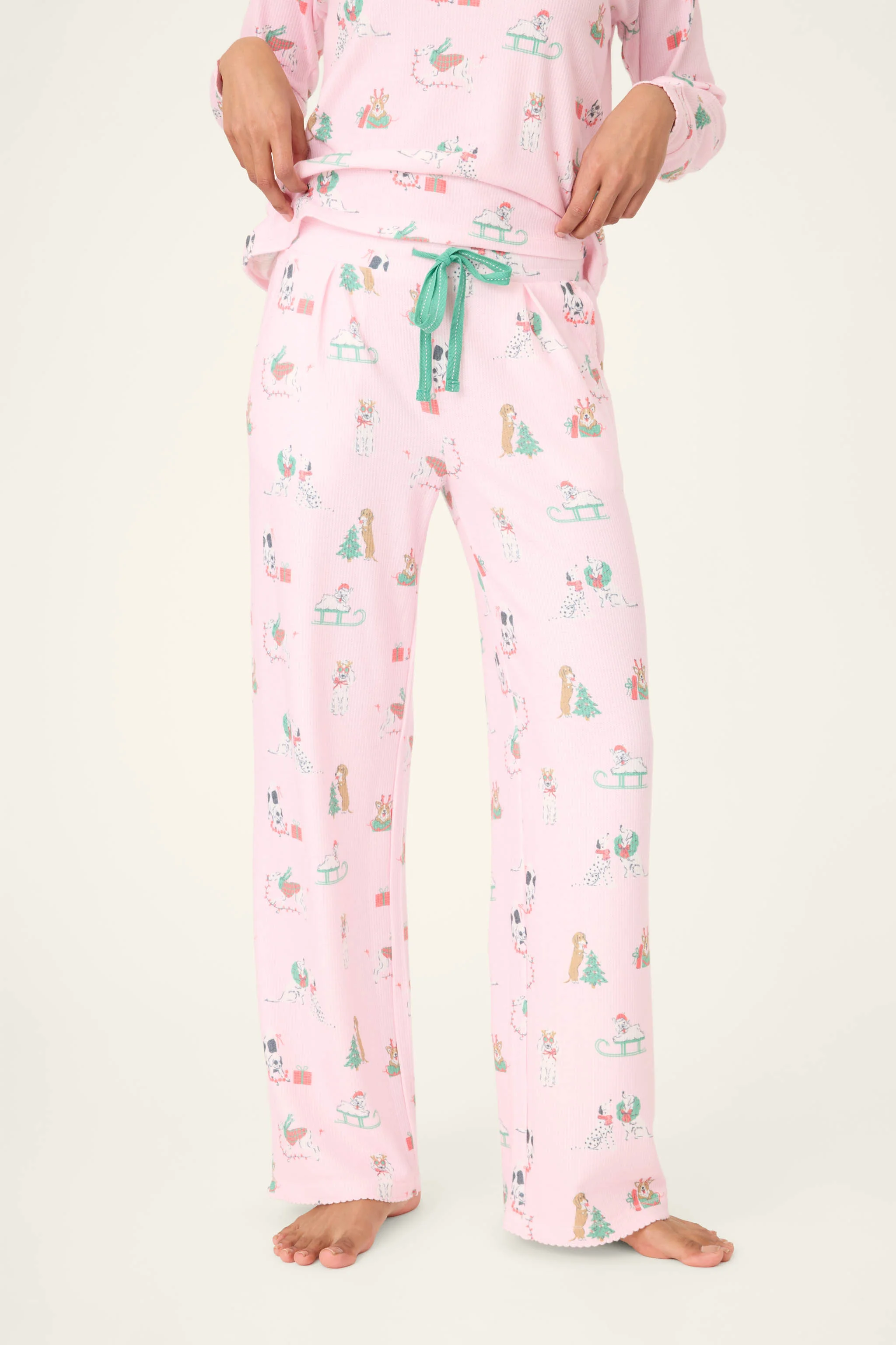 Peace & Pawlidays Dog Print Open Leg Pants