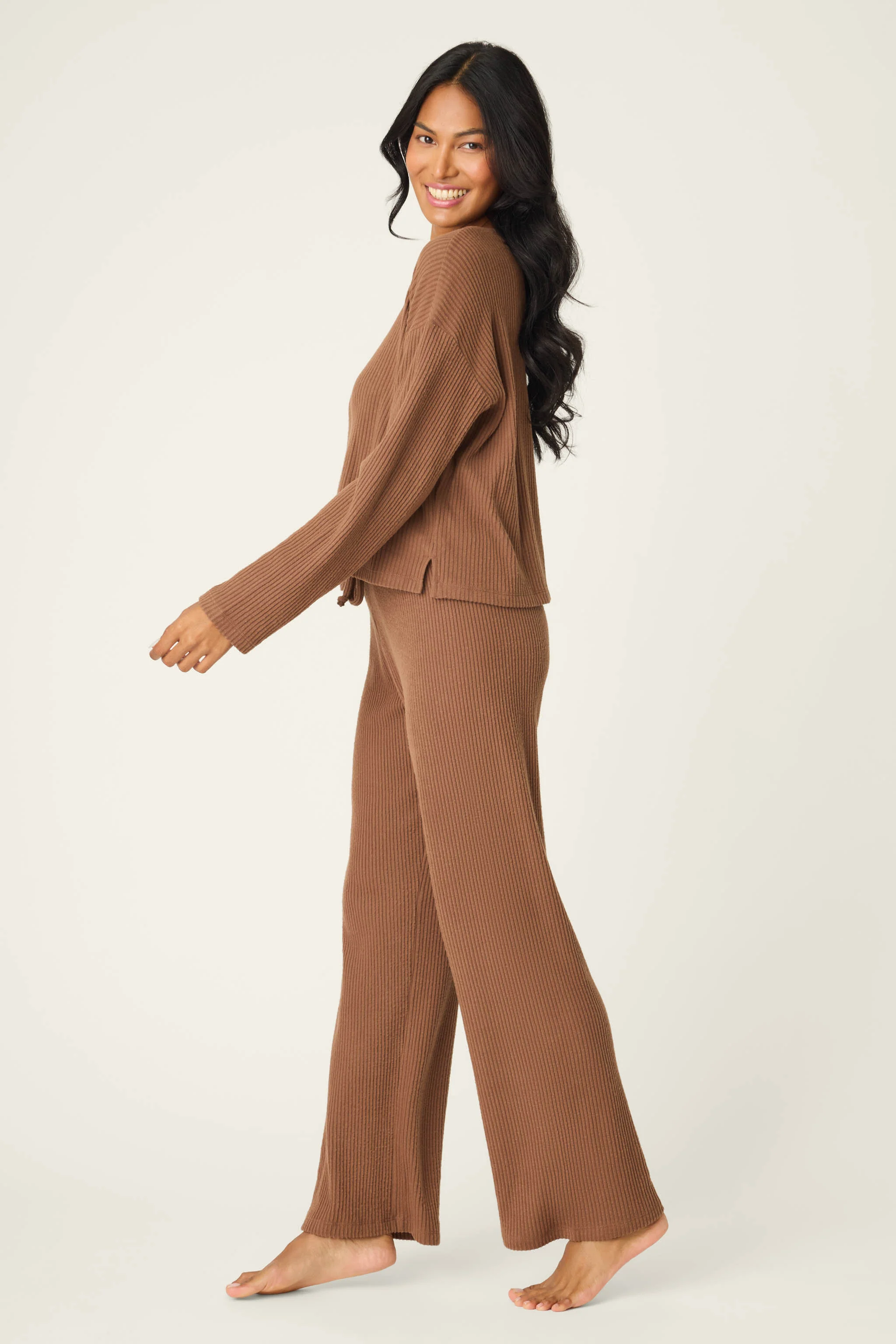 3-Piece Luxe Ribbed Brown PJ Set - Image 5