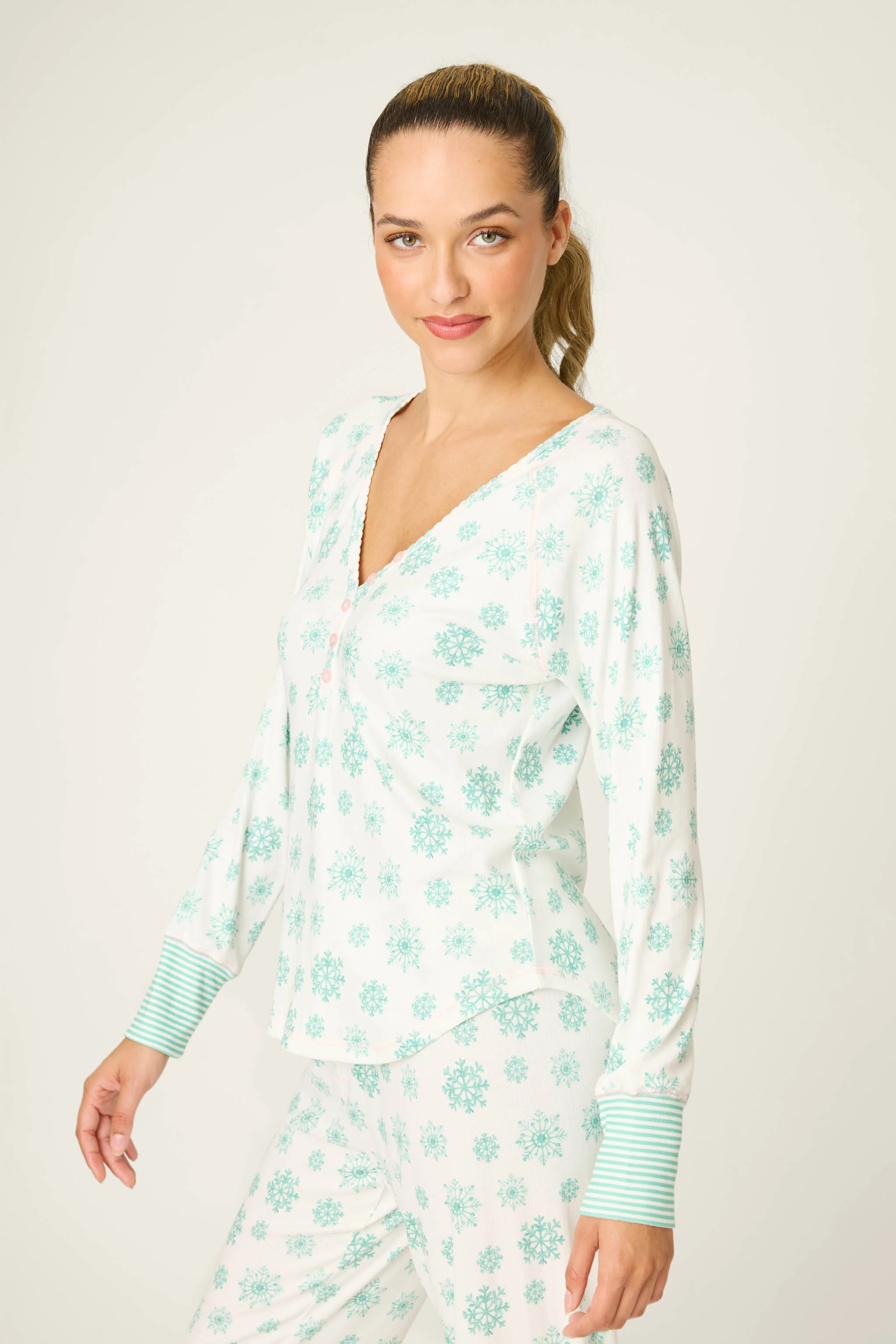 Snowflake Wishes Pointelle Henley Top - Image 6