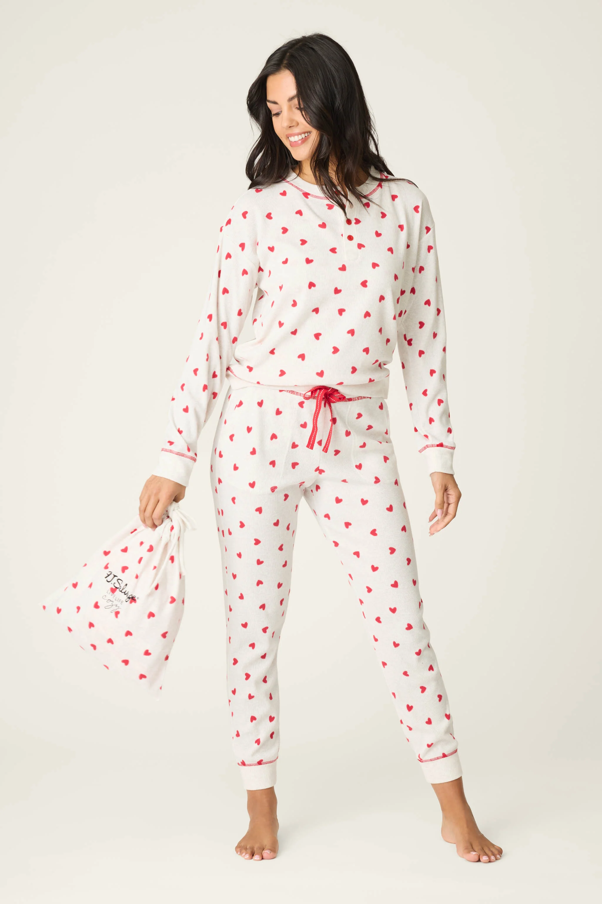 4-Piece Heart Print Thermal Lounge Set - Image 3