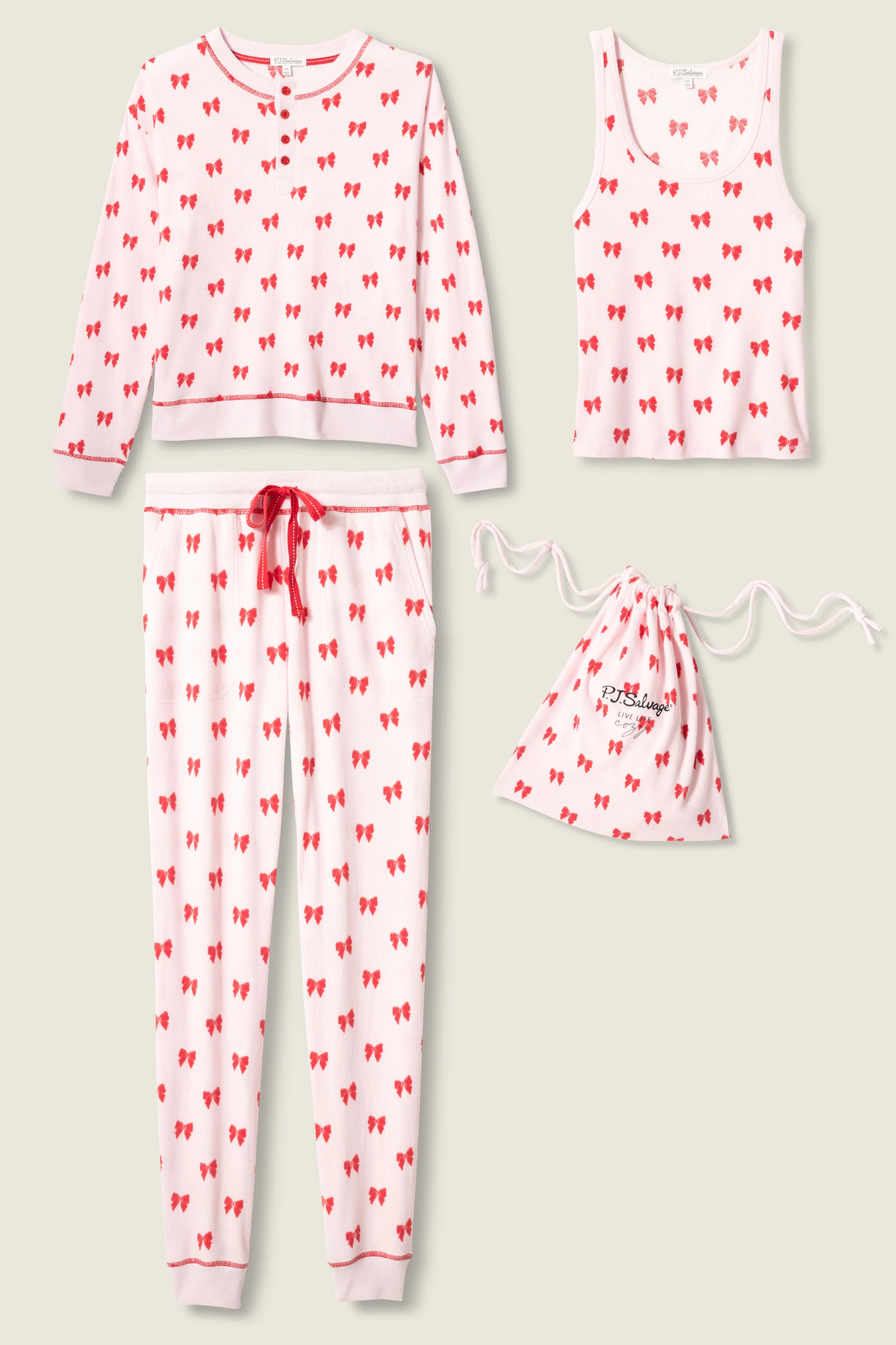 4-Piece Bow Print Thermal Lounge Set - Image 2