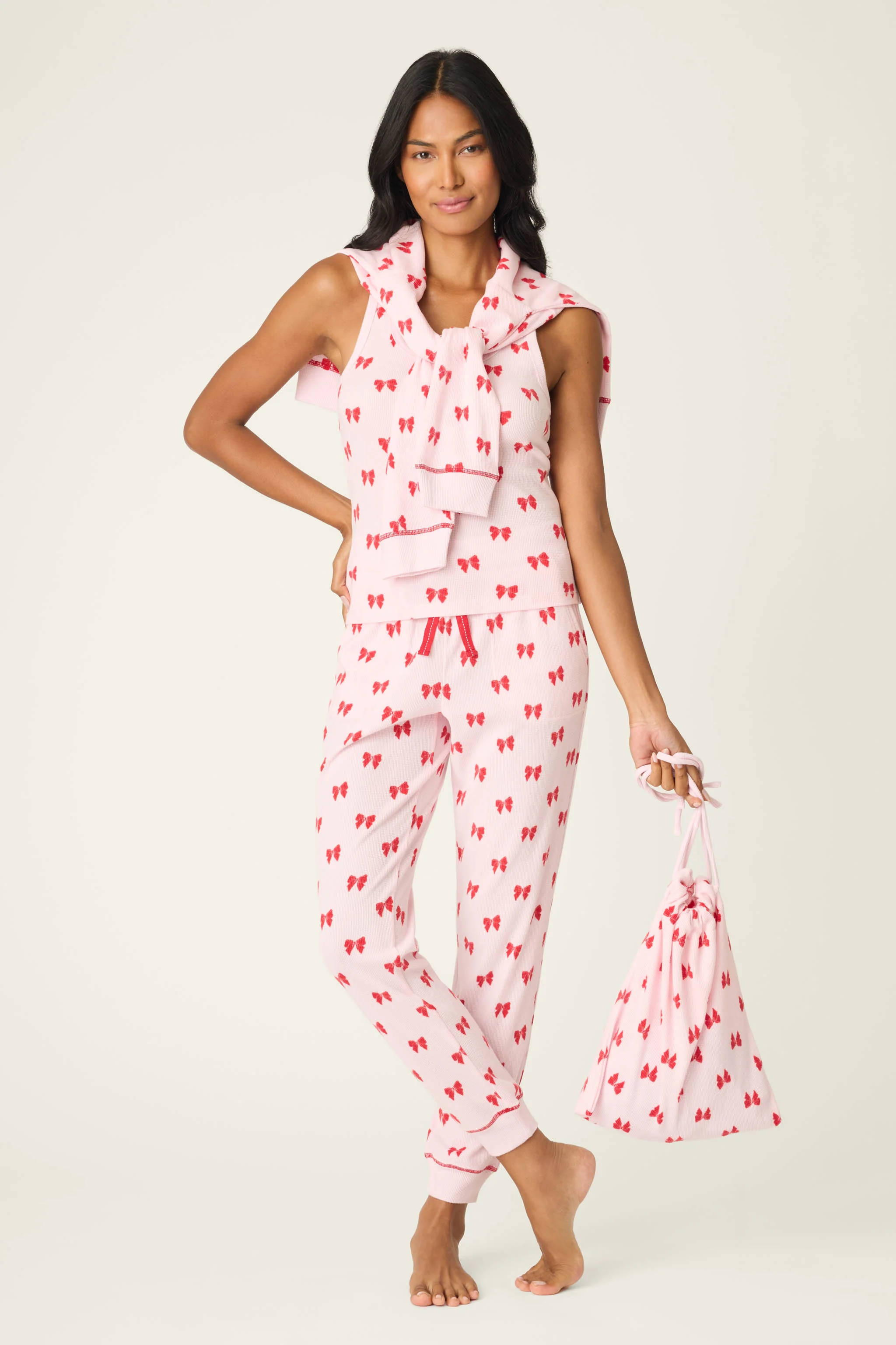 4-Piece Bow Print Thermal Lounge Set - Image 3