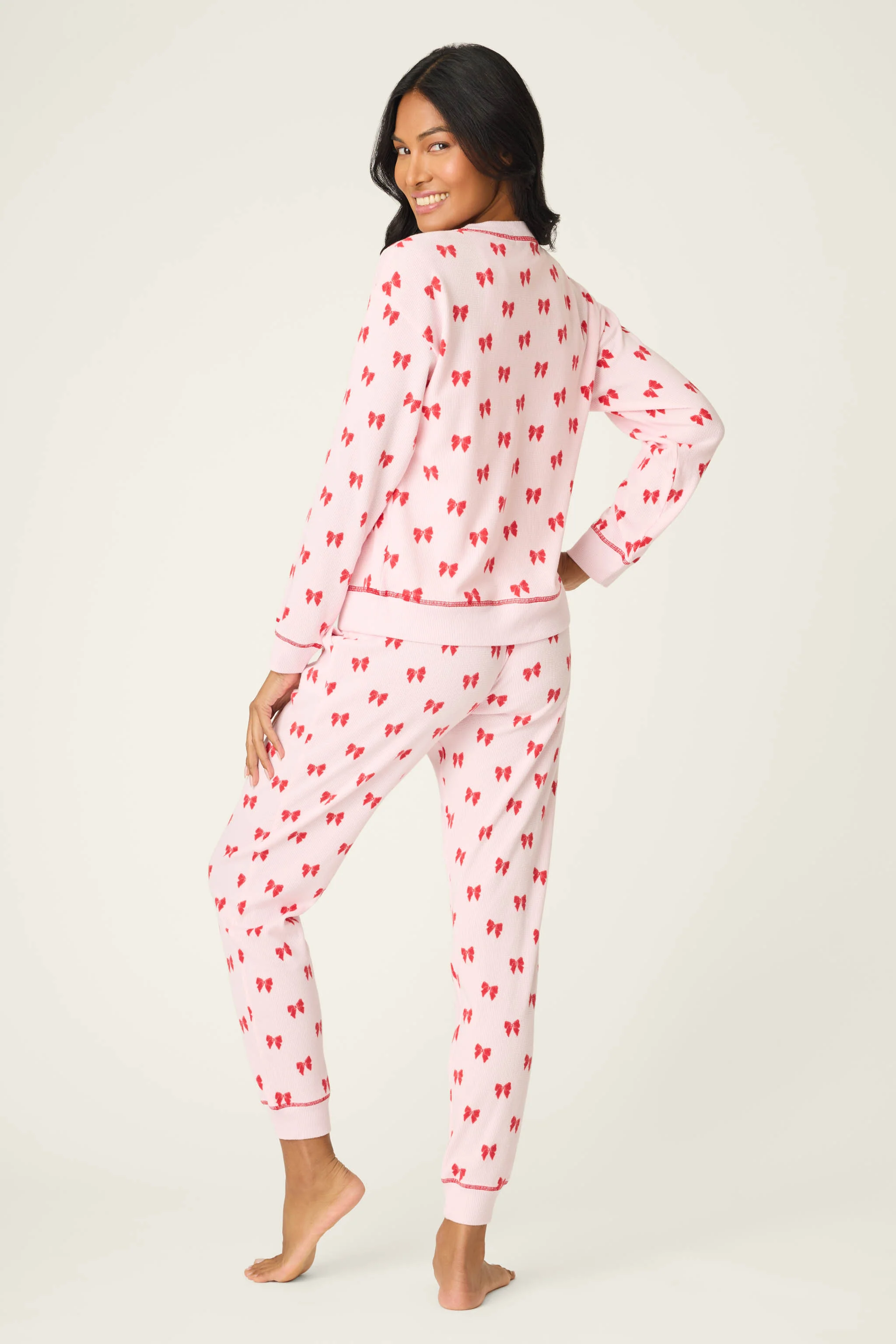 4-Piece Bow Print Thermal Lounge Set - Image 4