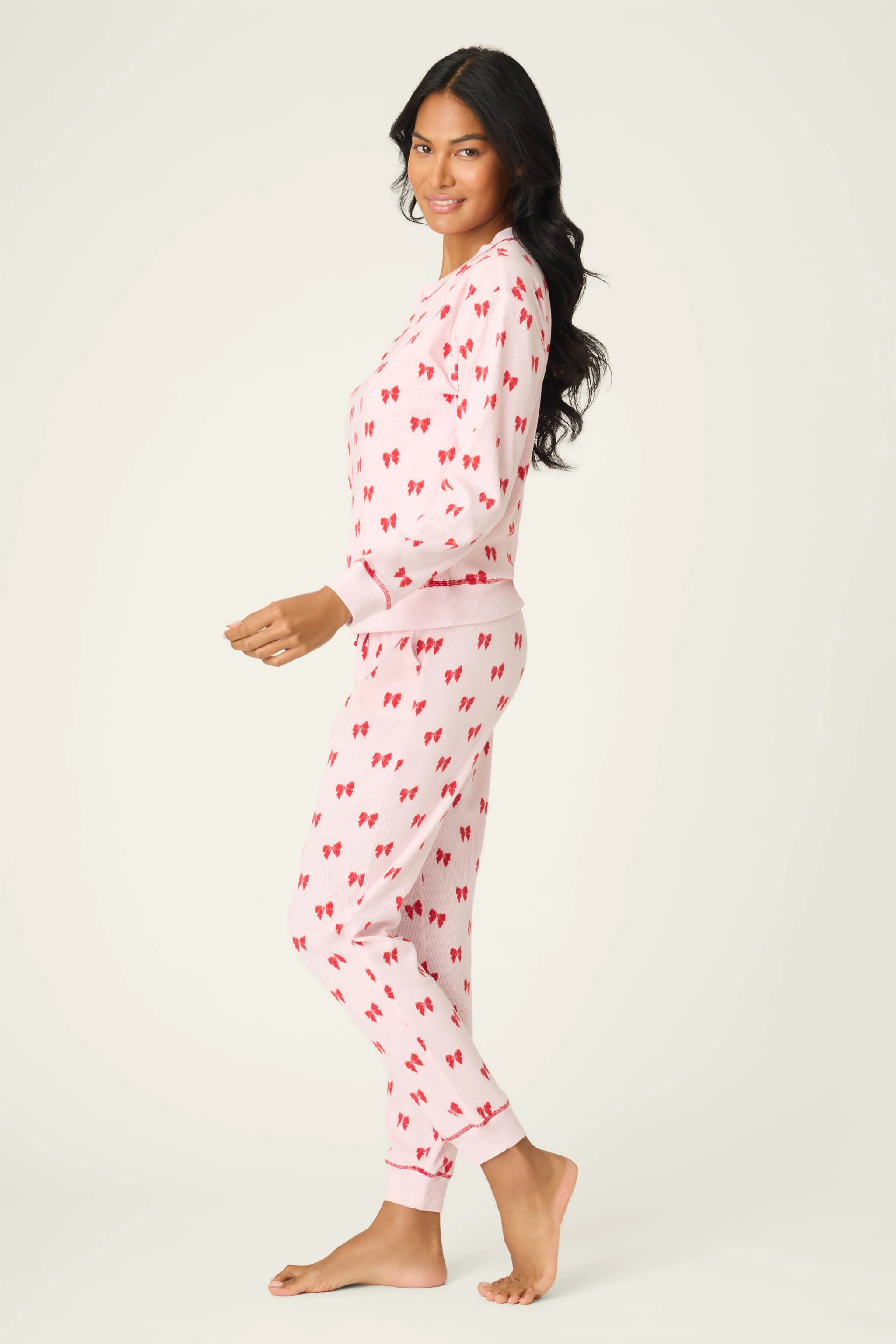 4-Piece Bow Print Thermal Lounge Set - Image 5