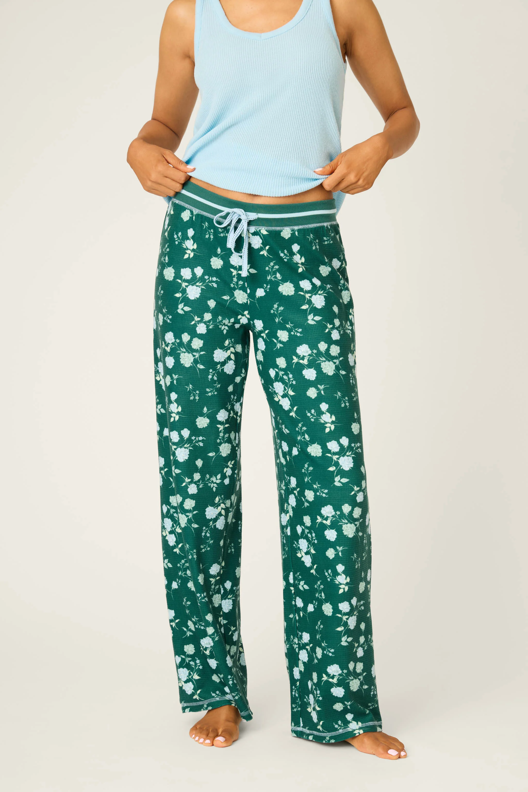 Winter Wonderland Floral Thermal Velour Open Leg Pants
