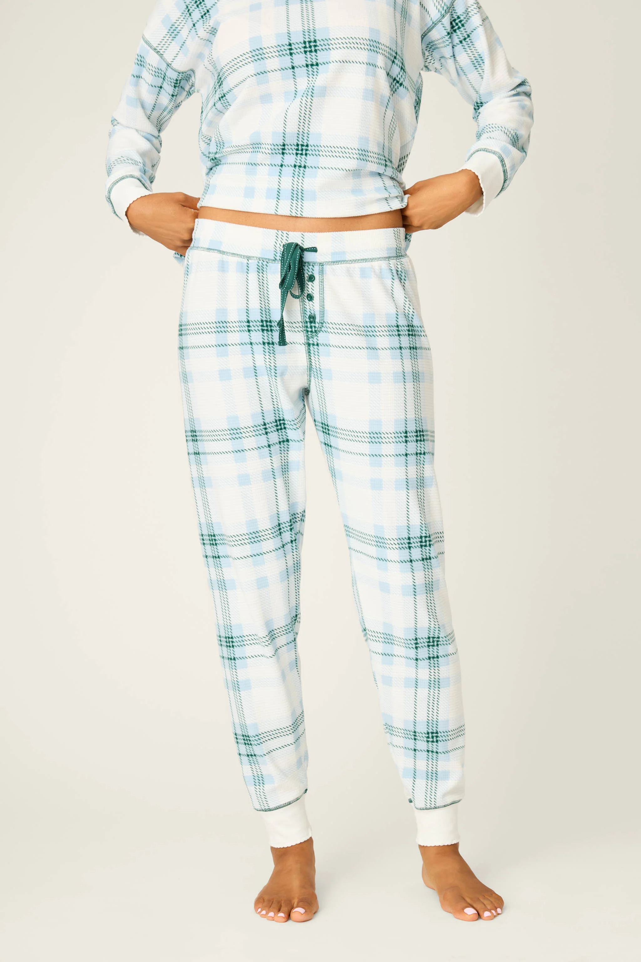 Winter Wonderland Plaid Thermal Velour Banded Pants