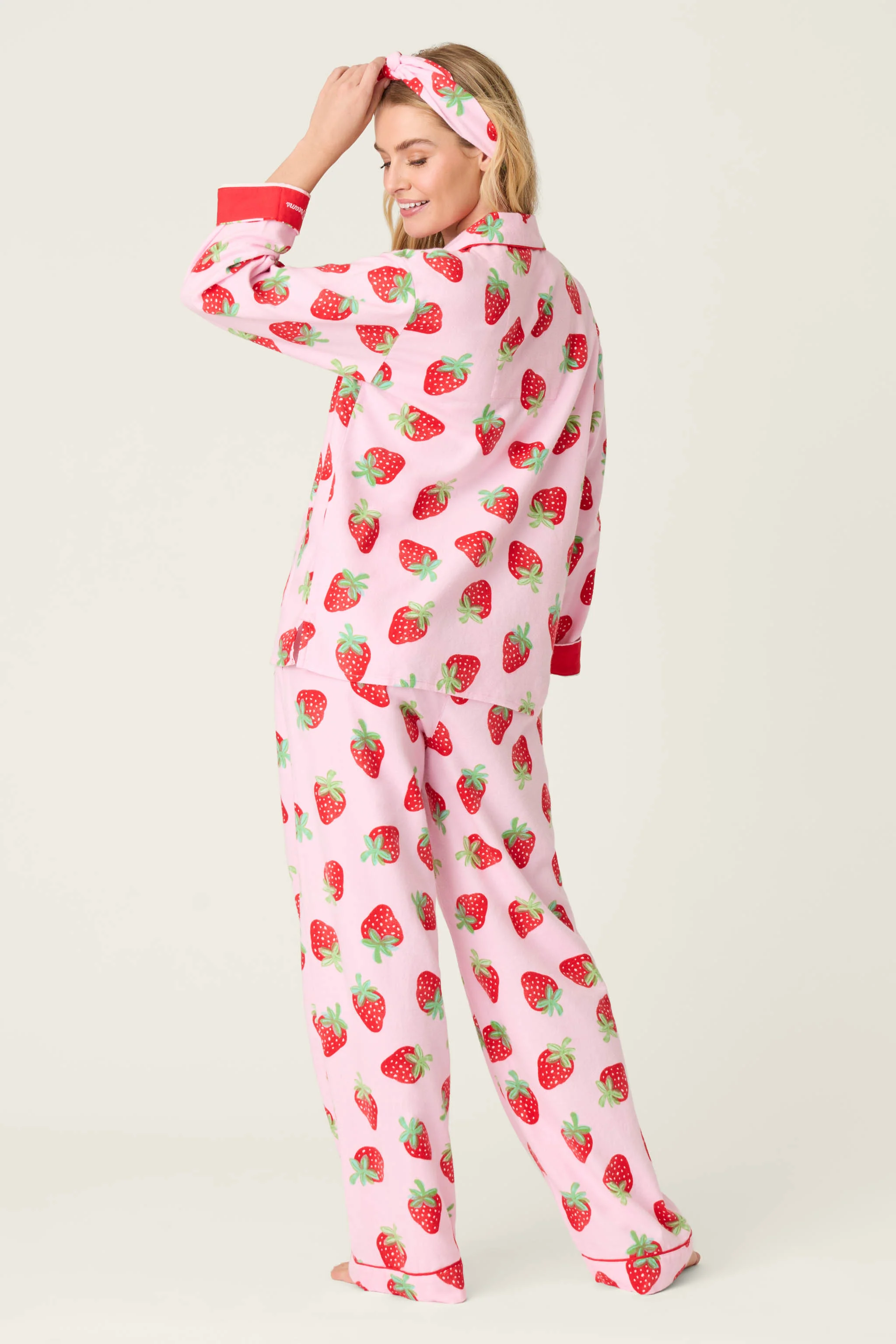 Sweet Dreams Strawberry Print 3-Piece Flannel PJ Set - Image 4