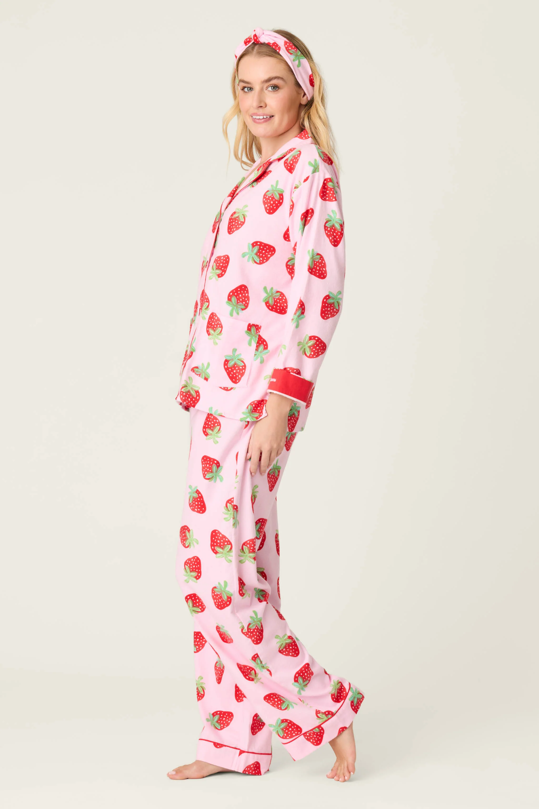 Sweet Dreams Strawberry Print 3-Piece Flannel PJ Set - Image 5