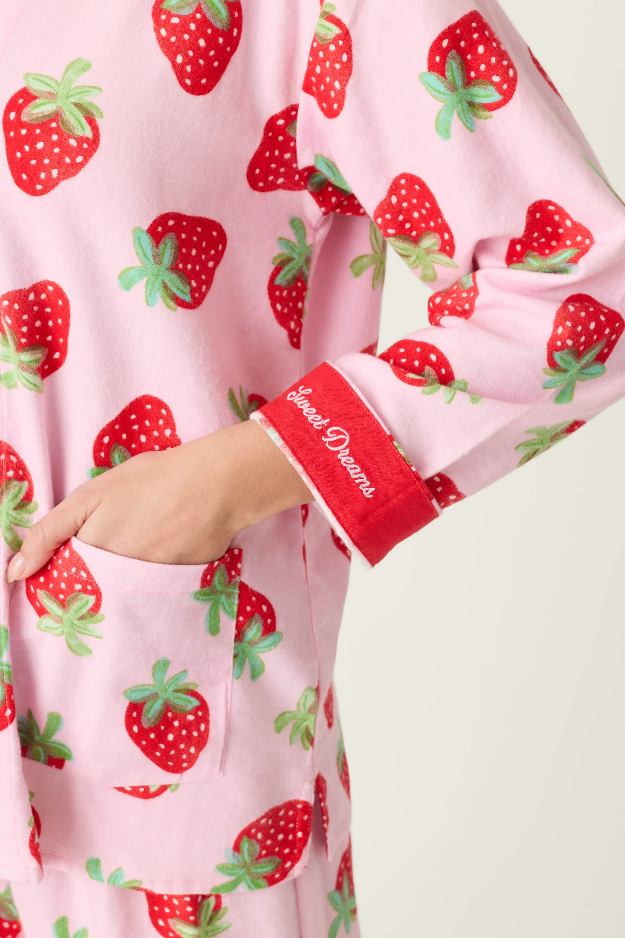 Sweet Dreams Strawberry Print 3-Piece Flannel PJ Set - Image 7