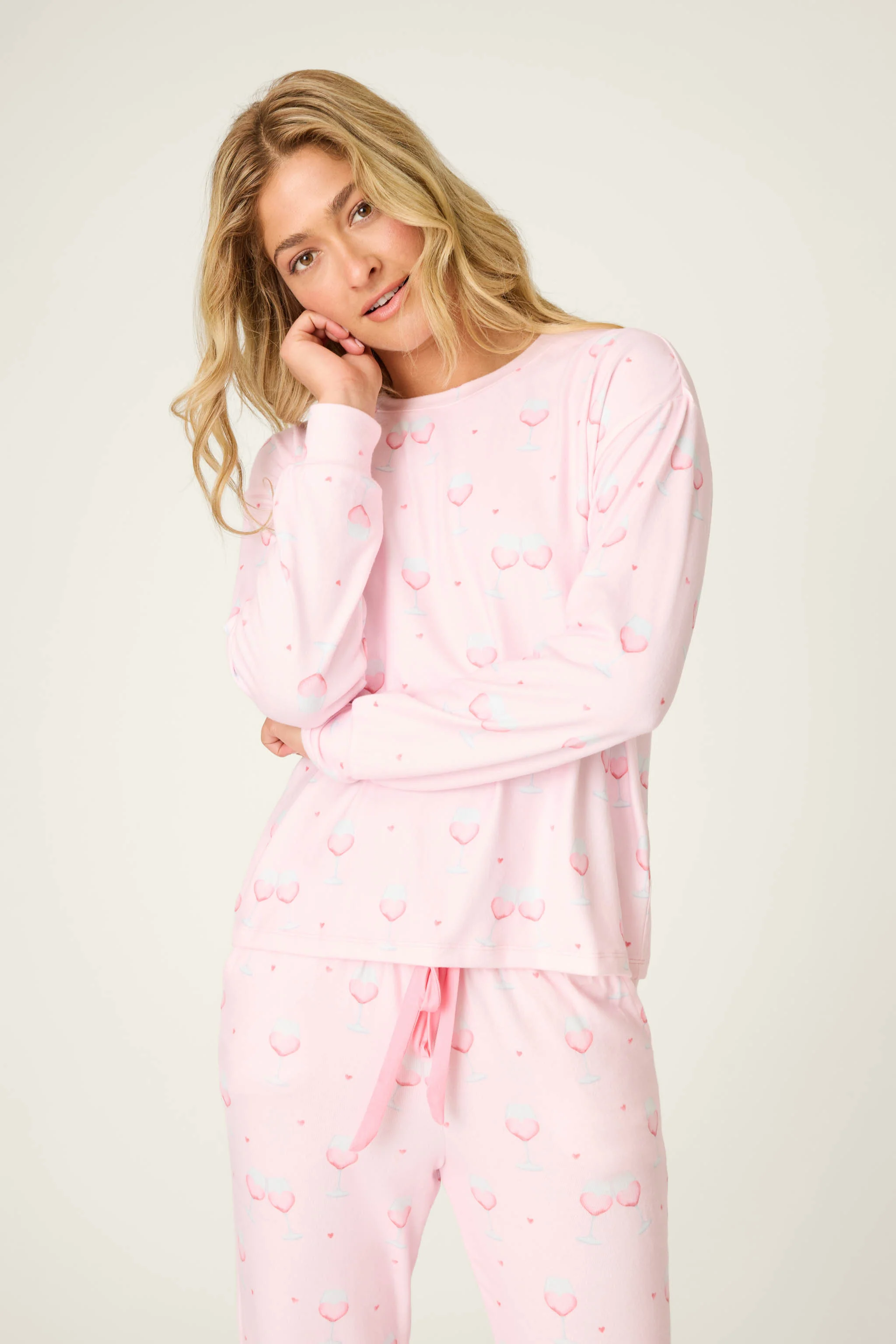 Happy Hour Wine Glass Print Long Sleeve Top