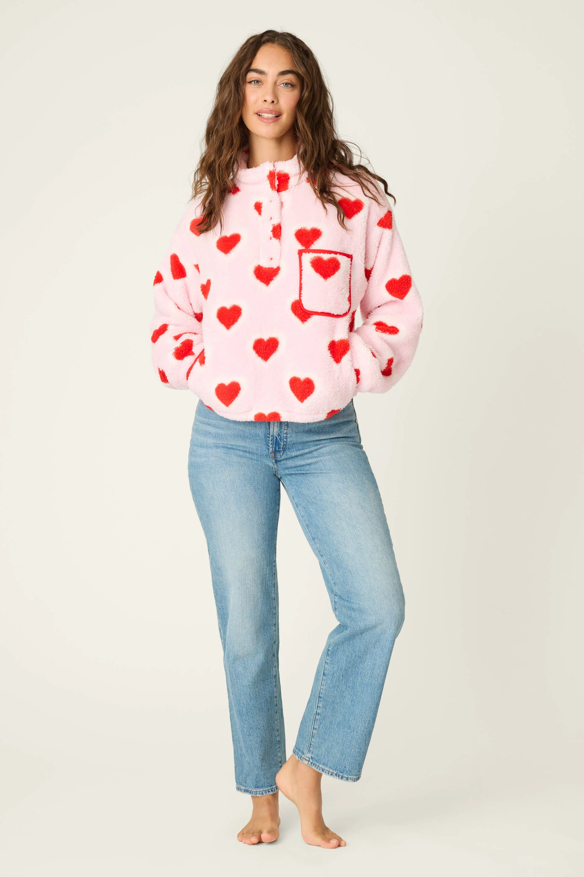 Let's Get Cozy Heart Print Plush Pullover - Image 2