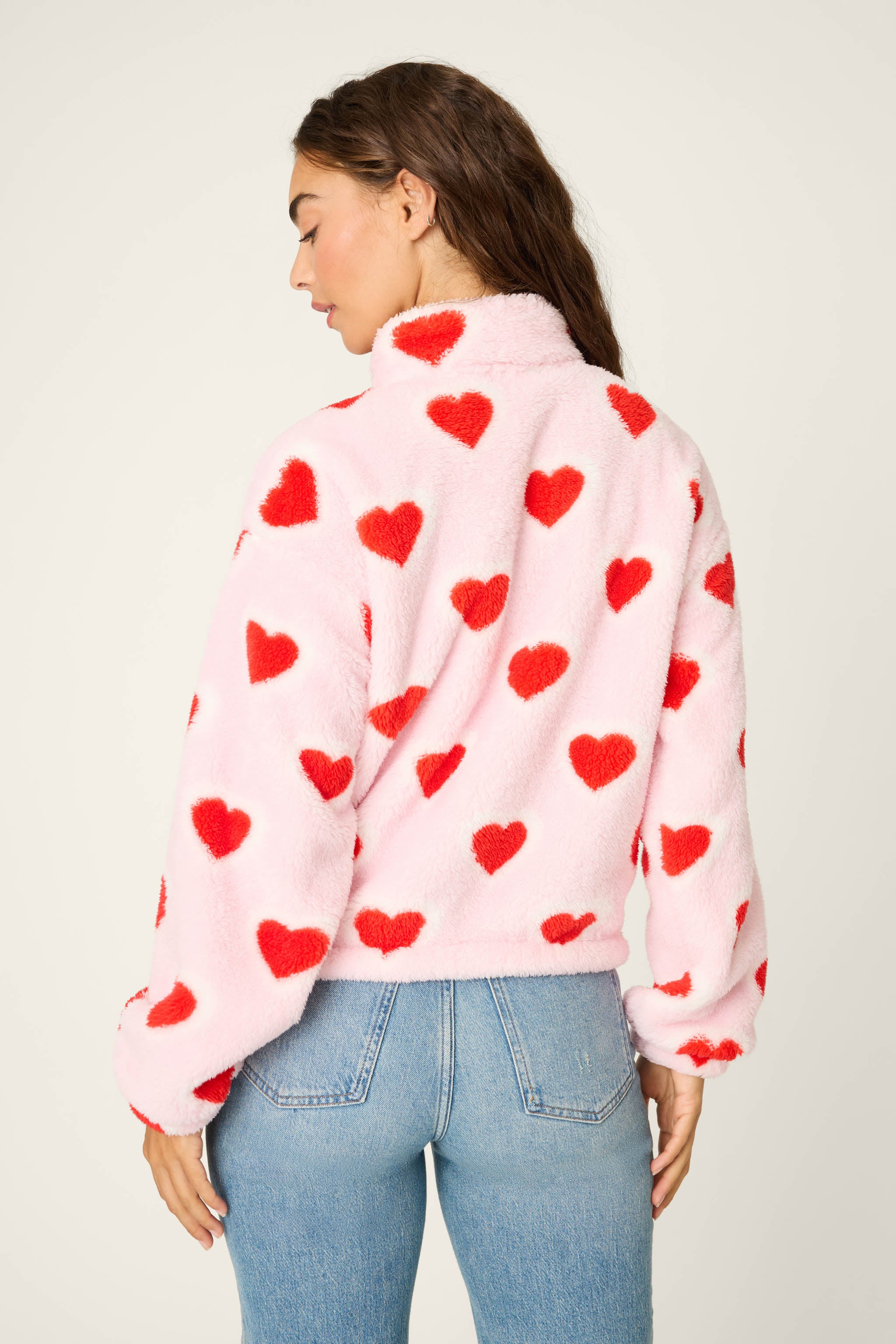 Let's Get Cozy Heart Print Plush Pullover - Image 3