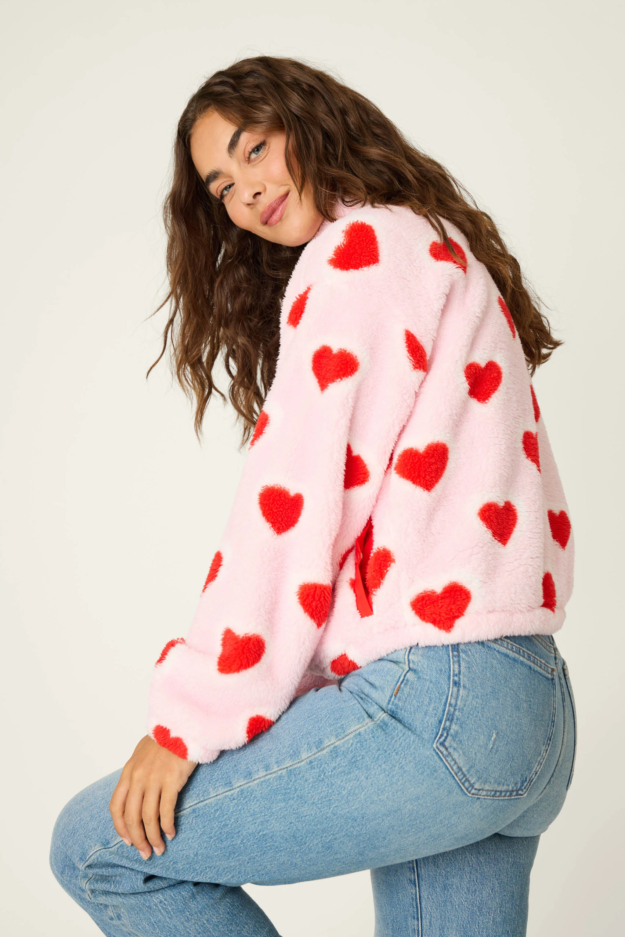 Let's Get Cozy Heart Print Plush Pullover - Image 5