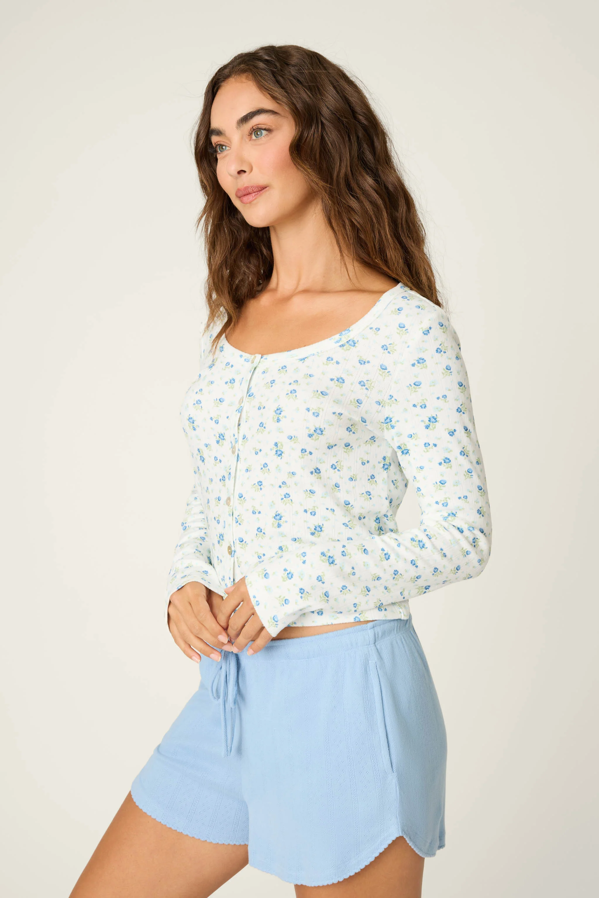 More Amour Ditsy Floral Long Sleeve Pointelle Top - Image 5