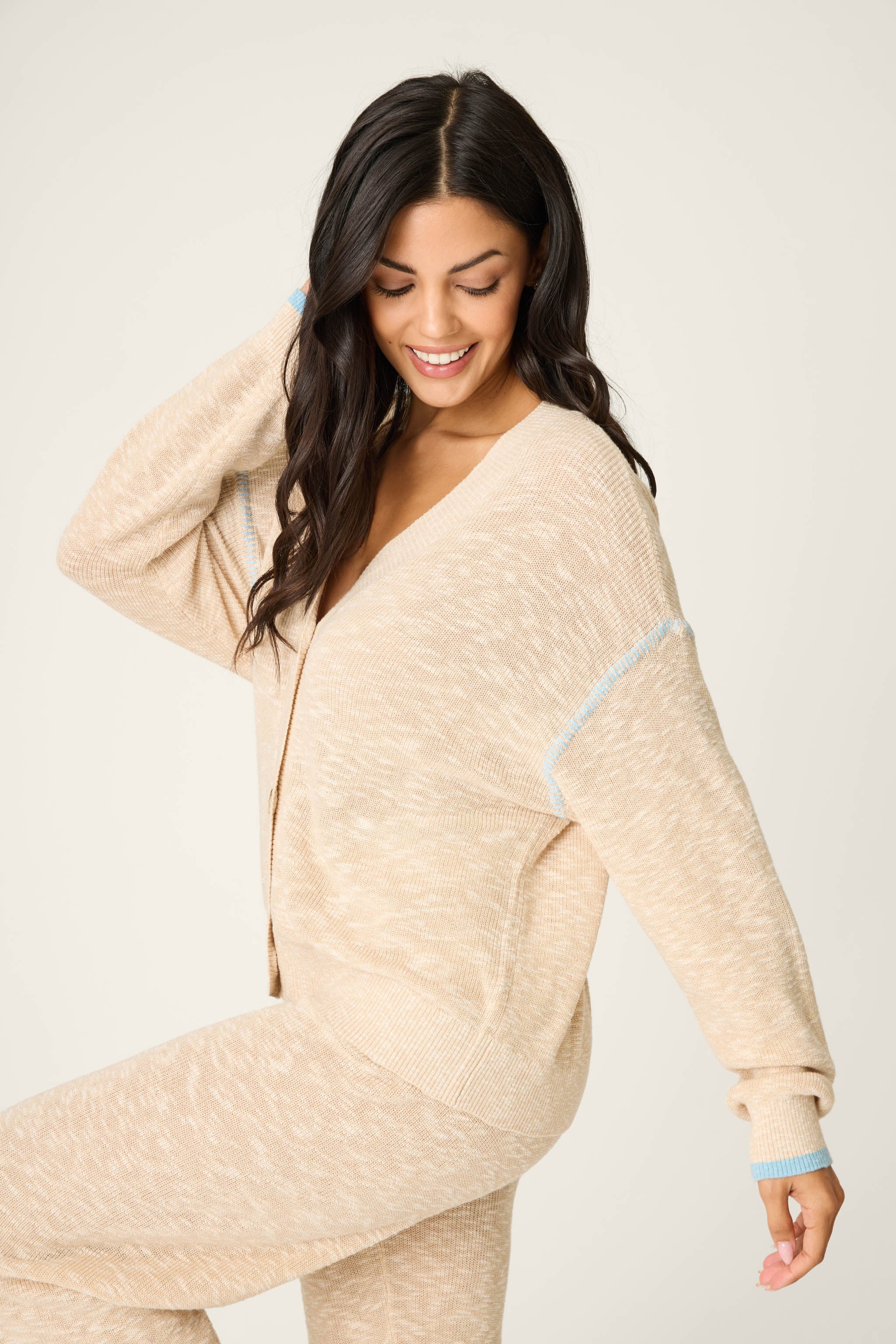 Cozy Up Cotton Heather Sand Cardigan - Image 5