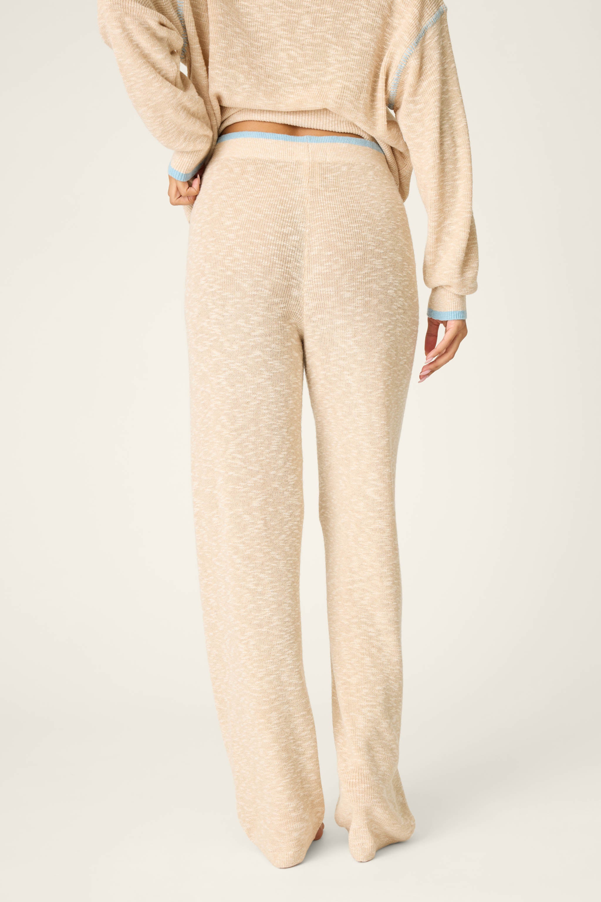 Cozy Up Cotton Heather Sand Open Leg Pants - Image 2