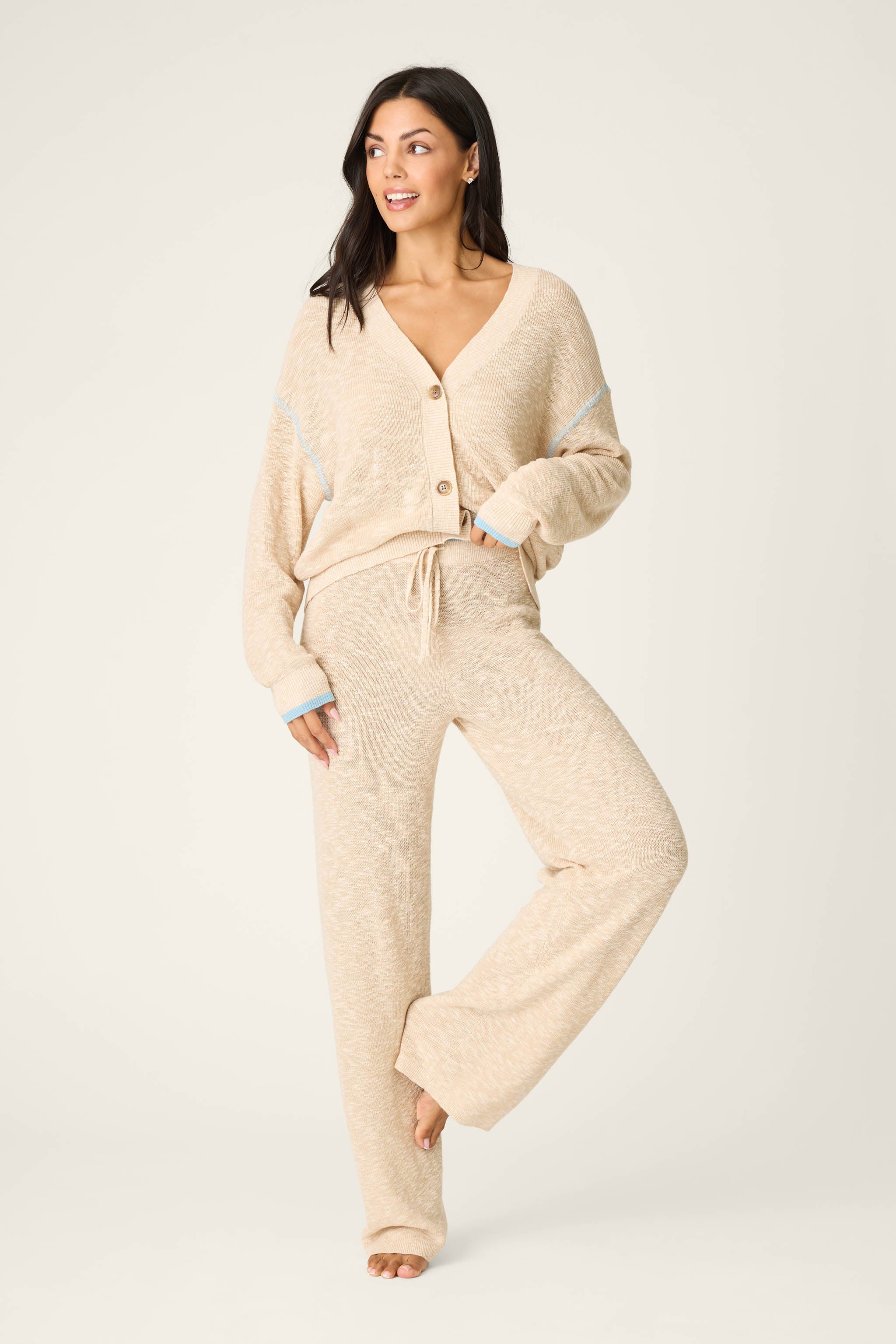 Cozy Up Cotton Heather Sand Open Leg Pants - Image 3