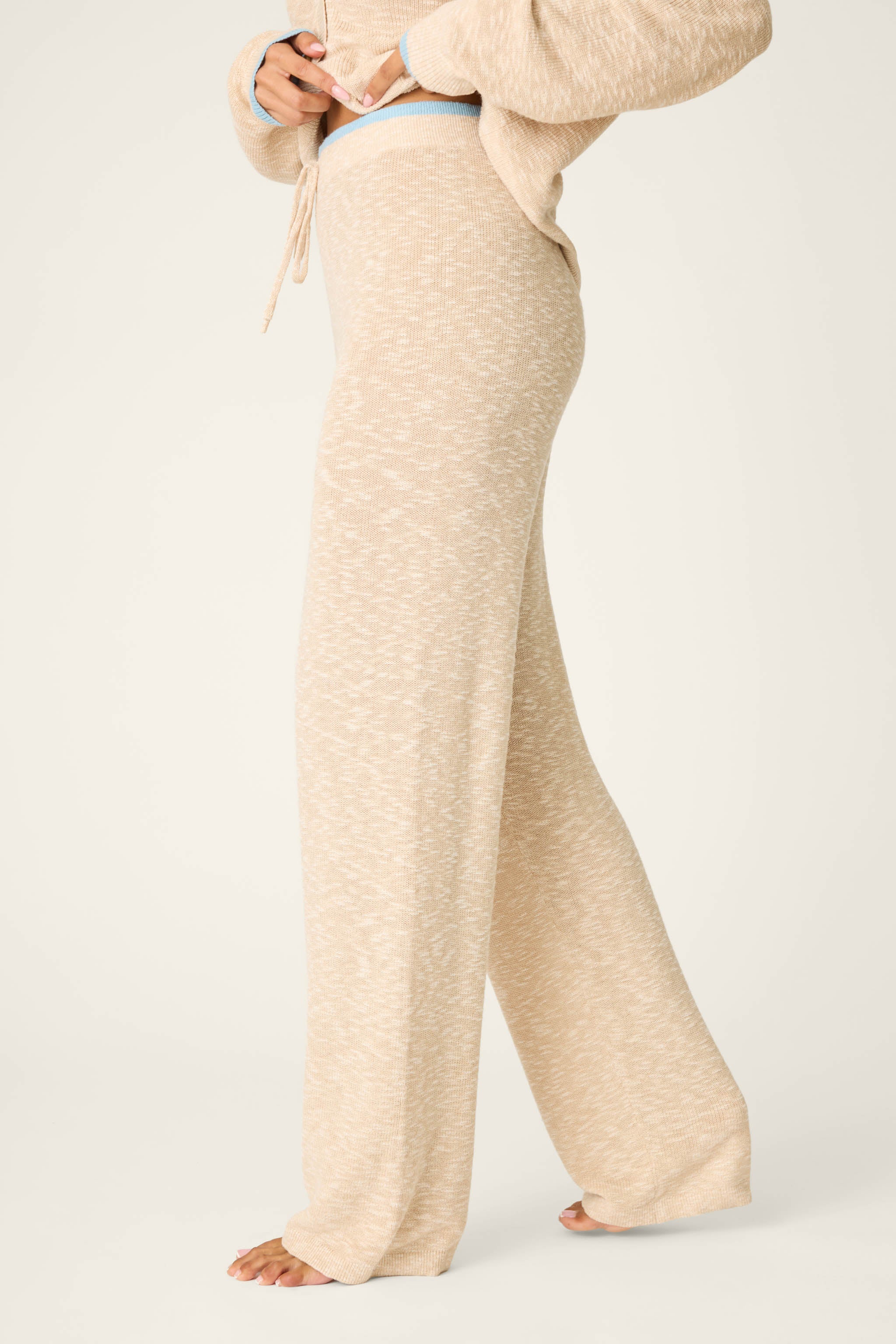 Cozy Up Cotton Heather Sand Open Leg Pants - Image 4